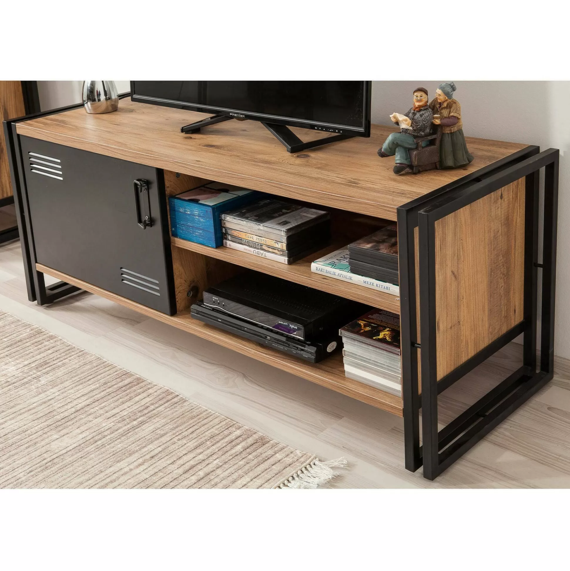 Dmora Mobili Porta Tv<Mobile porta TV Cyprien, Quercia e Nero, 130x45h50 cm