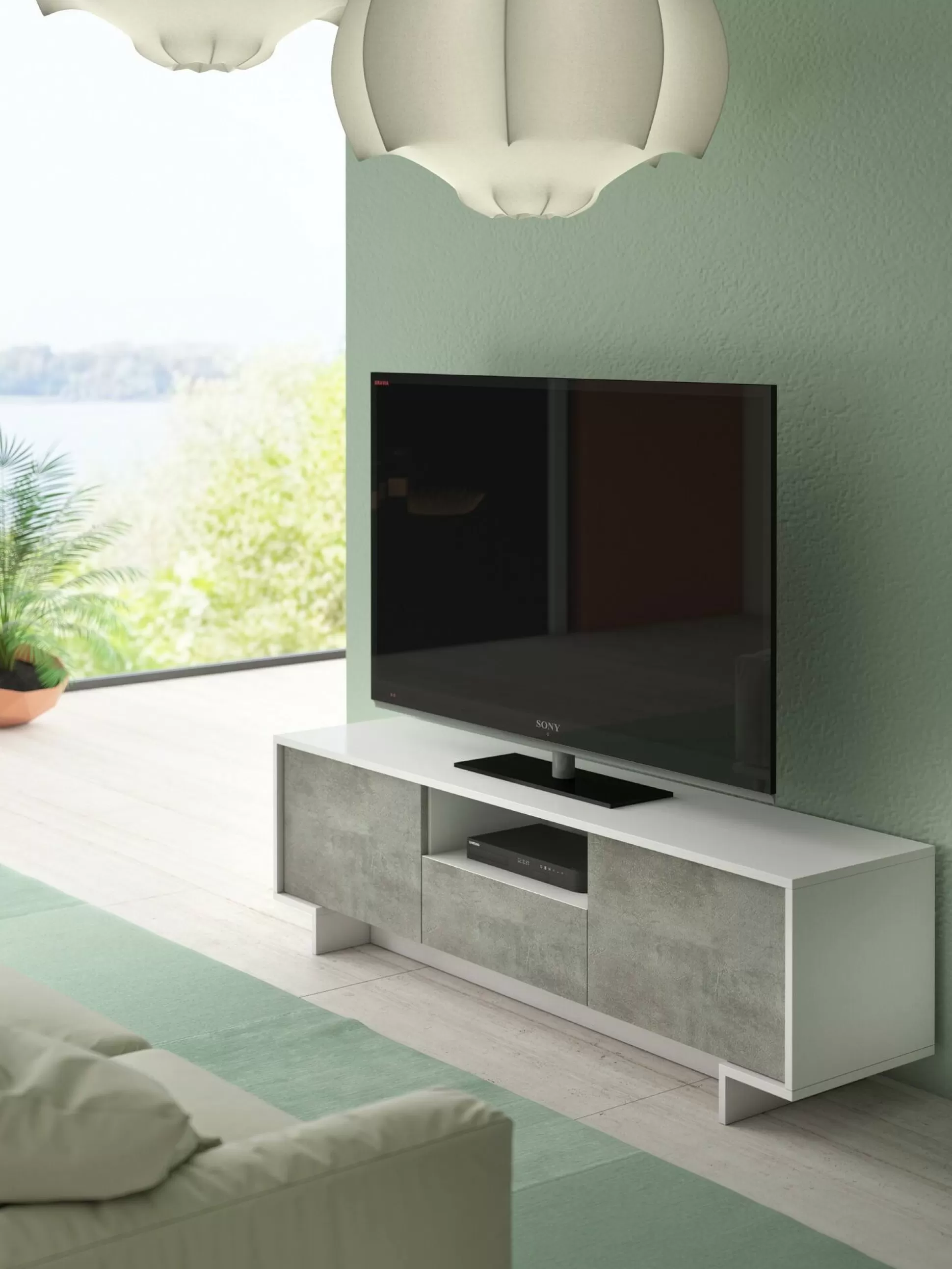 Dmora Mobili Porta Tv<Mobile porta TV Darrighin, 170x42h48 cm, Bianco e Cemento