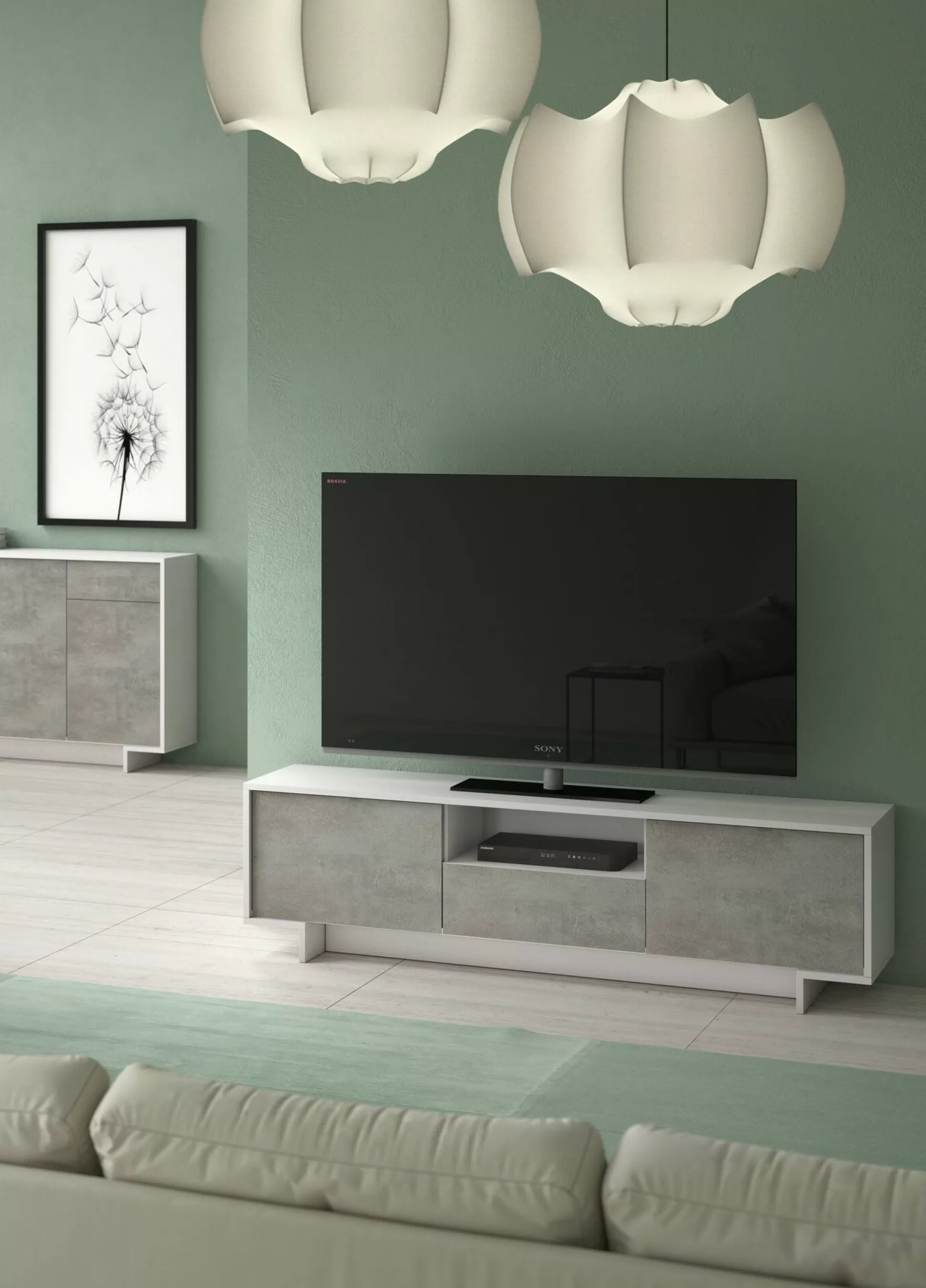 Dmora Mobili Porta Tv<Mobile porta TV Darrighin, 170x42h48 cm, Bianco e Cemento
