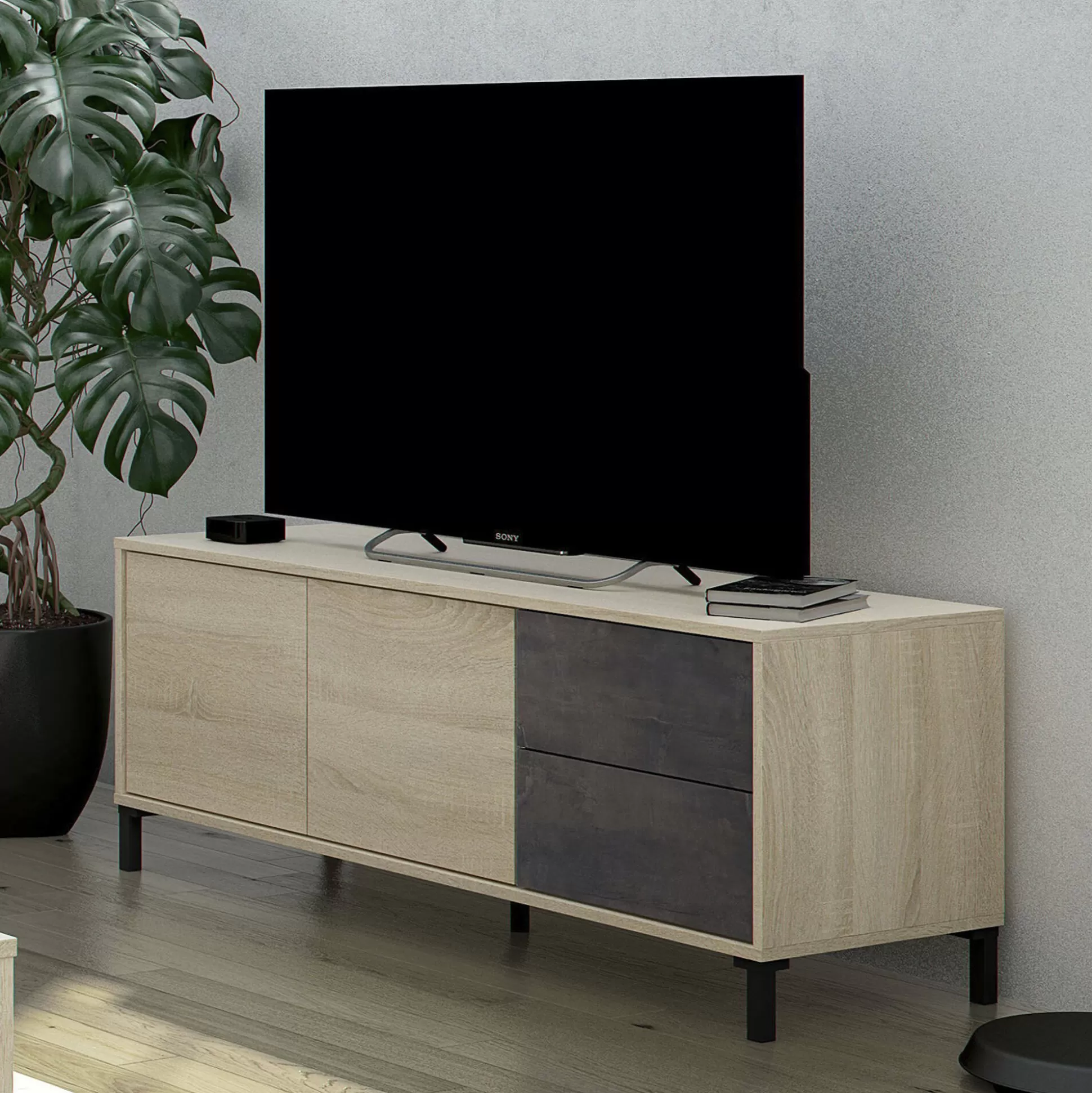 Dmora Mobili Porta Tv<Mobile porta TV Dayha, 130x41h47 cm, Rovere e Antracite