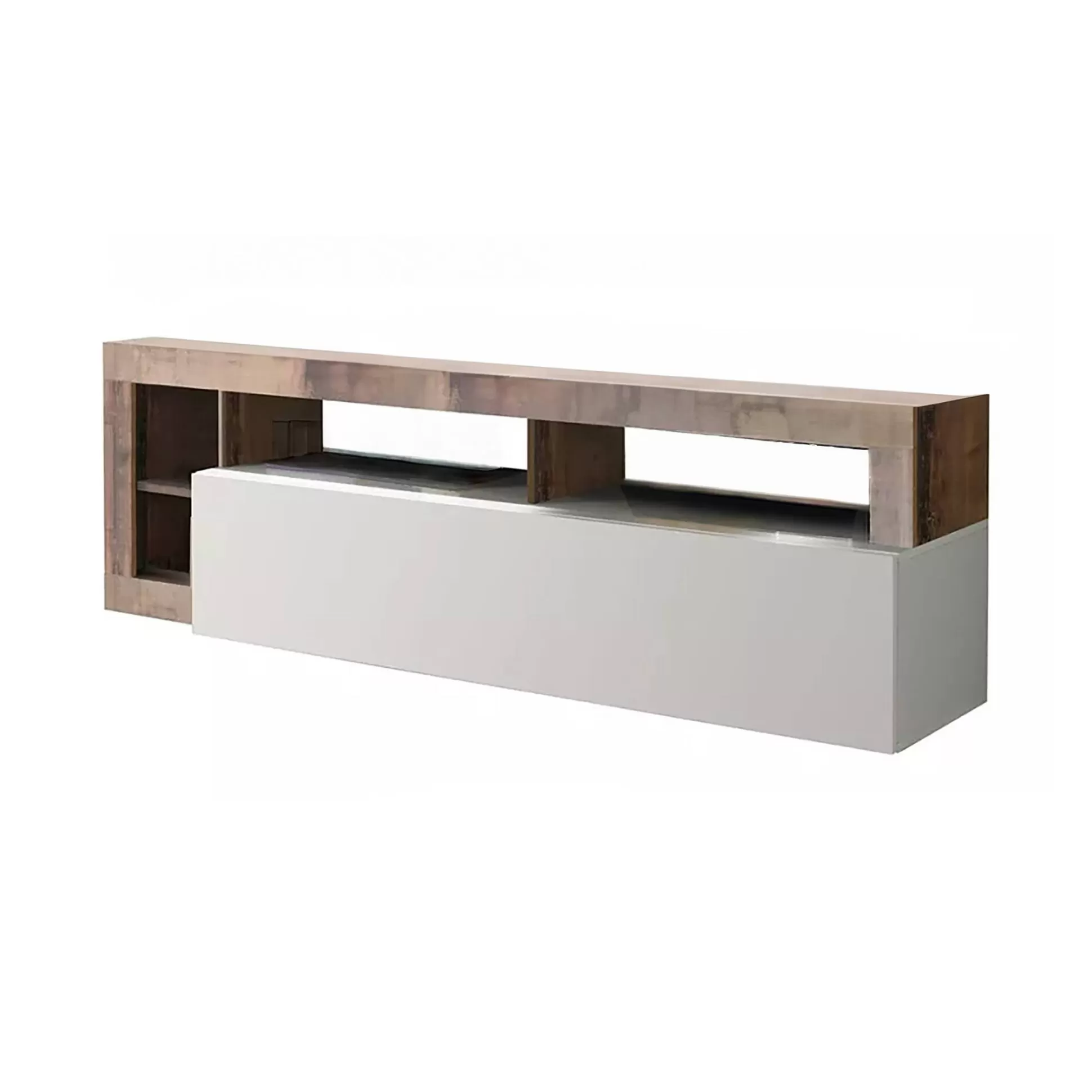 Dmora Mobili Porta Tv<Mobile porta TV Dbald, 184x42 h58 cm, Bianco lucido e Acacia
