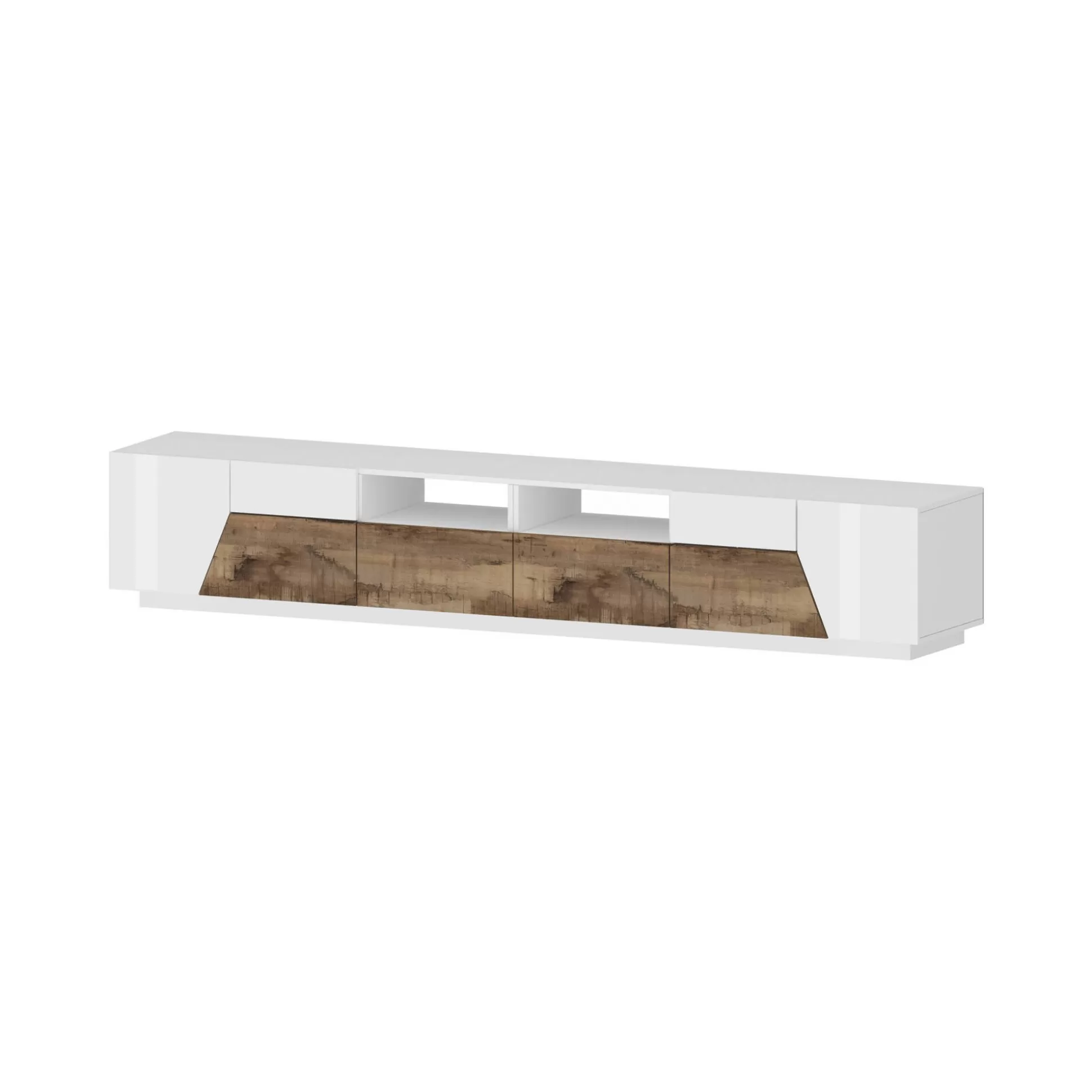 Dmora Mobili Porta Tv<Mobile porta TV Dfagiol, cm 260x43h46, Bianco lucido e Acero