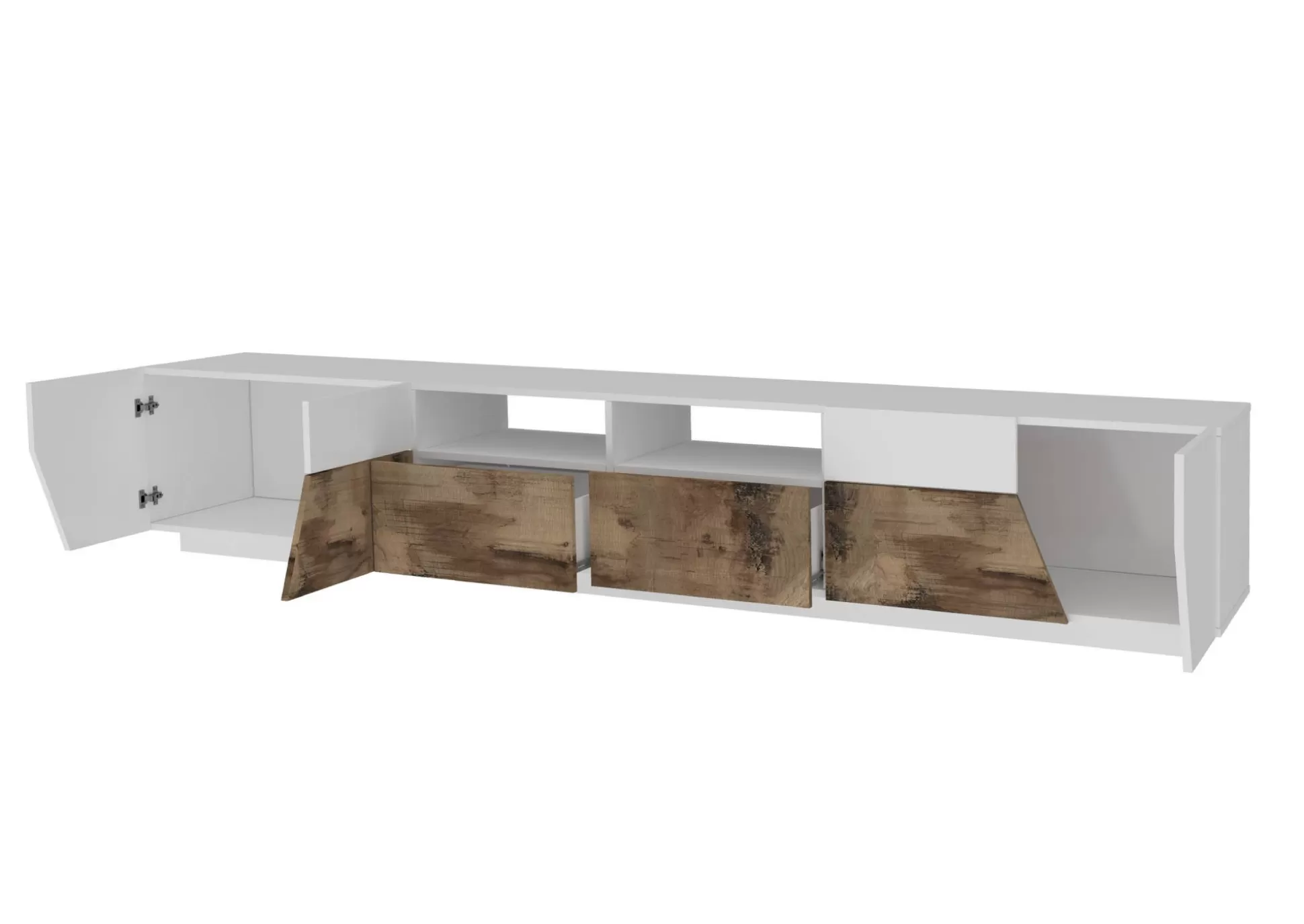 Dmora Mobili Porta Tv<Mobile porta TV Dfagiol, cm 260x43h46, Bianco lucido e Acero