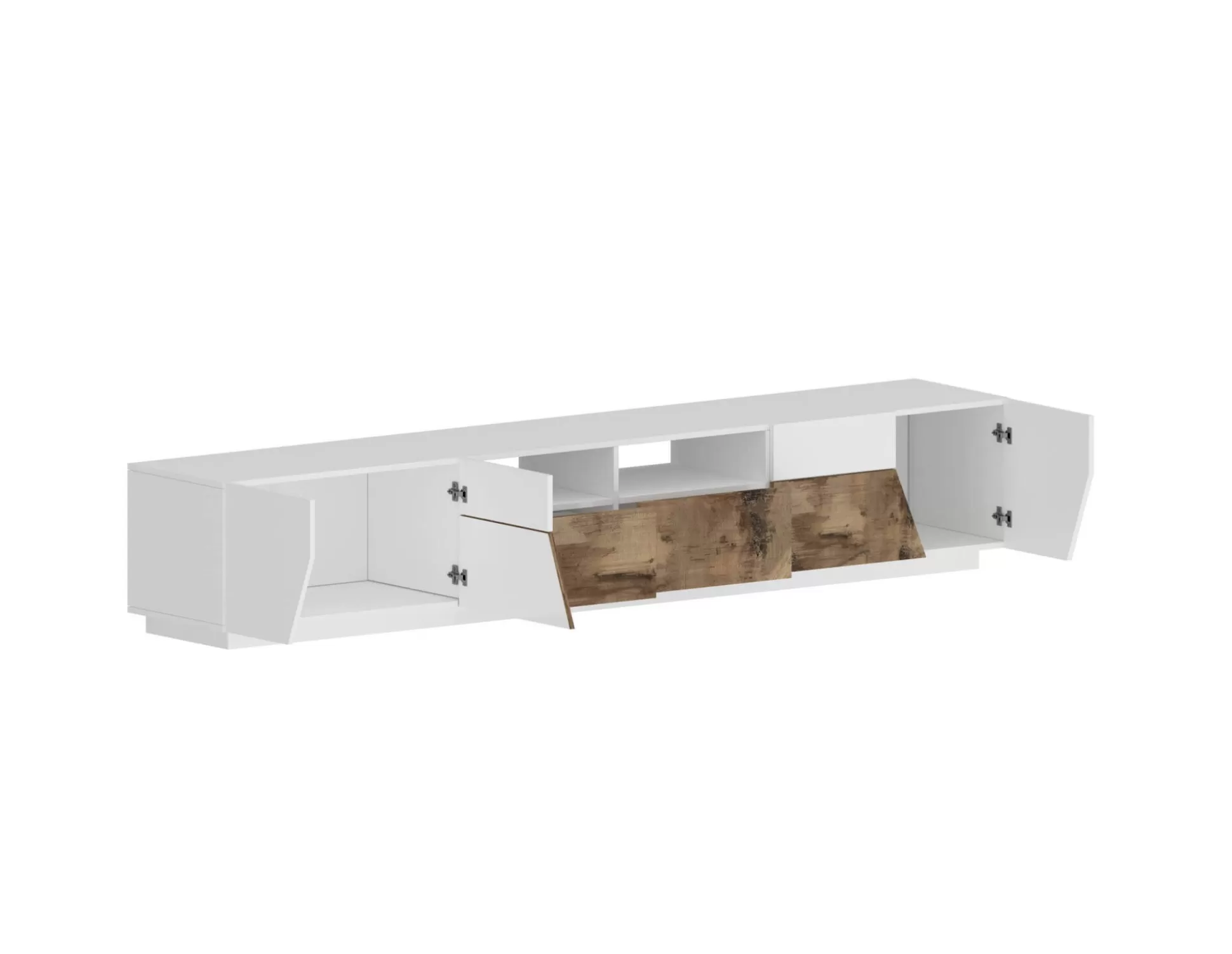 Dmora Mobili Porta Tv<Mobile porta TV Dfagiol, cm 260x43h46, Bianco lucido e Acero