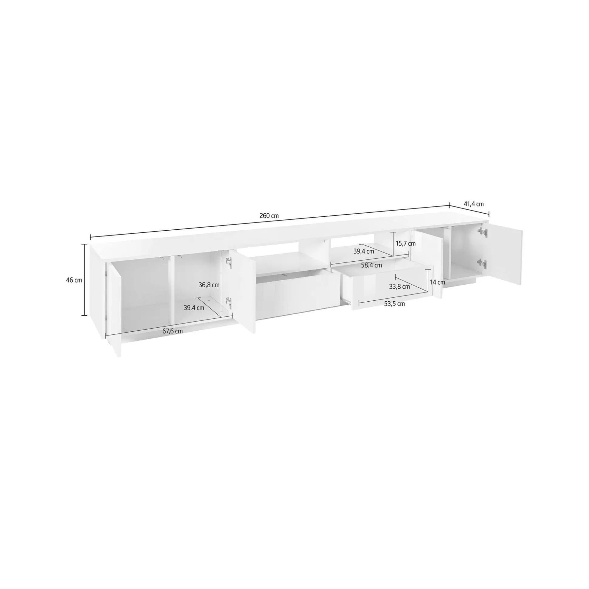 Dmora Mobili Porta Tv<Mobile porta TV Dleott, cm 260x41h46, Bianco lucido e Noce