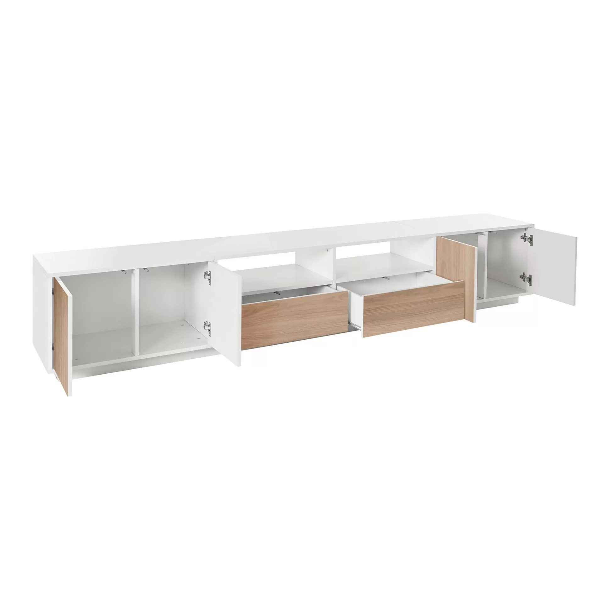 Dmora Mobili Porta Tv<Mobile porta TV Dleott, cm 260x41h46, Bianco lucido e Noce