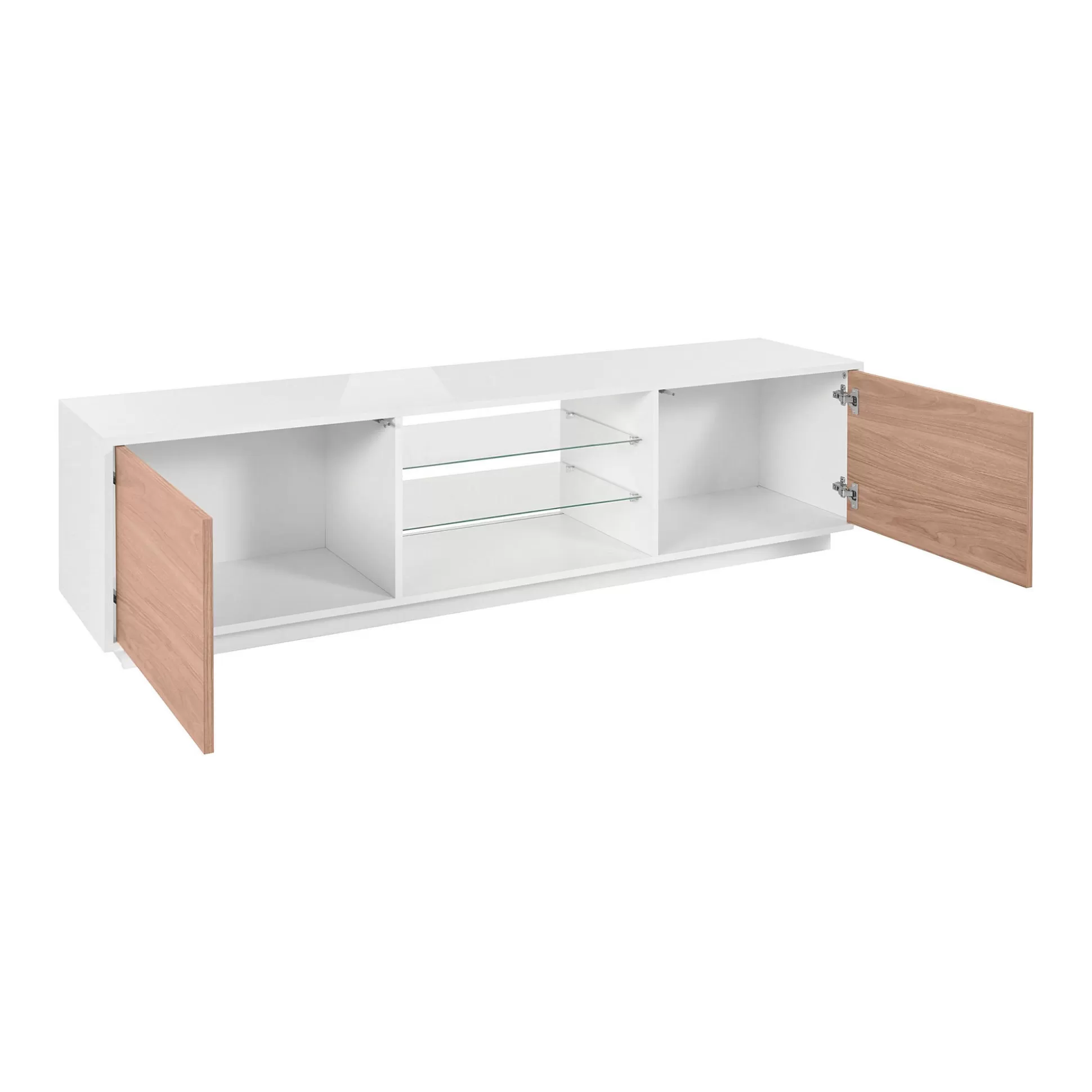 Dmora Mobili Porta Tv<Mobile porta TV Dlongon, cm 180x41h46, Bianco lucido e Noce
