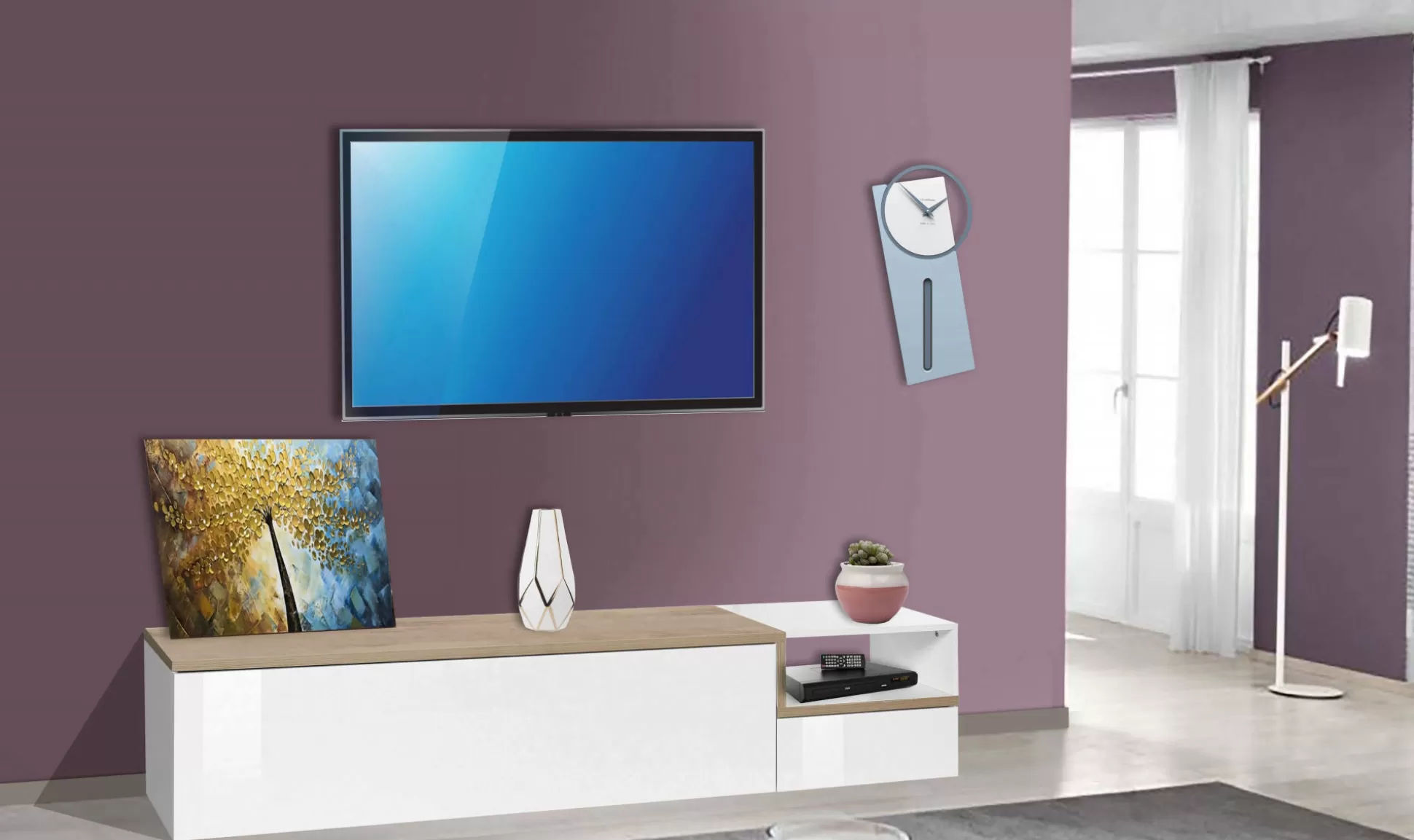 Dmora Mobili Porta Tv<Mobile porta TV Dma, cm 200x40h49, Bianco lucido e Acero