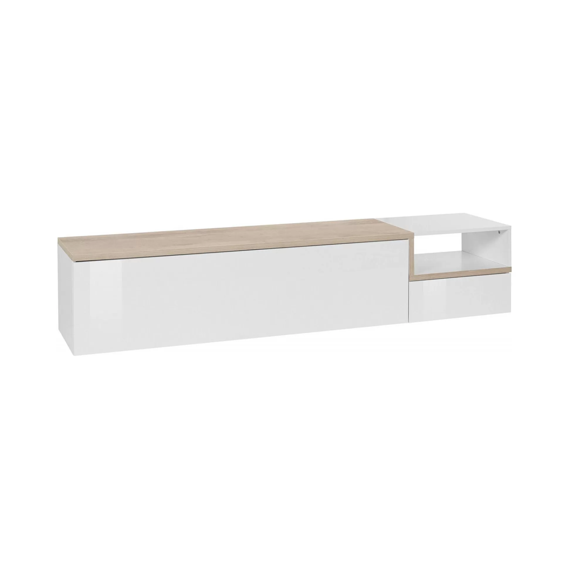 Dmora Mobili Porta Tv<Mobile porta TV Dma, cm 200x40h49, Bianco lucido e Acero