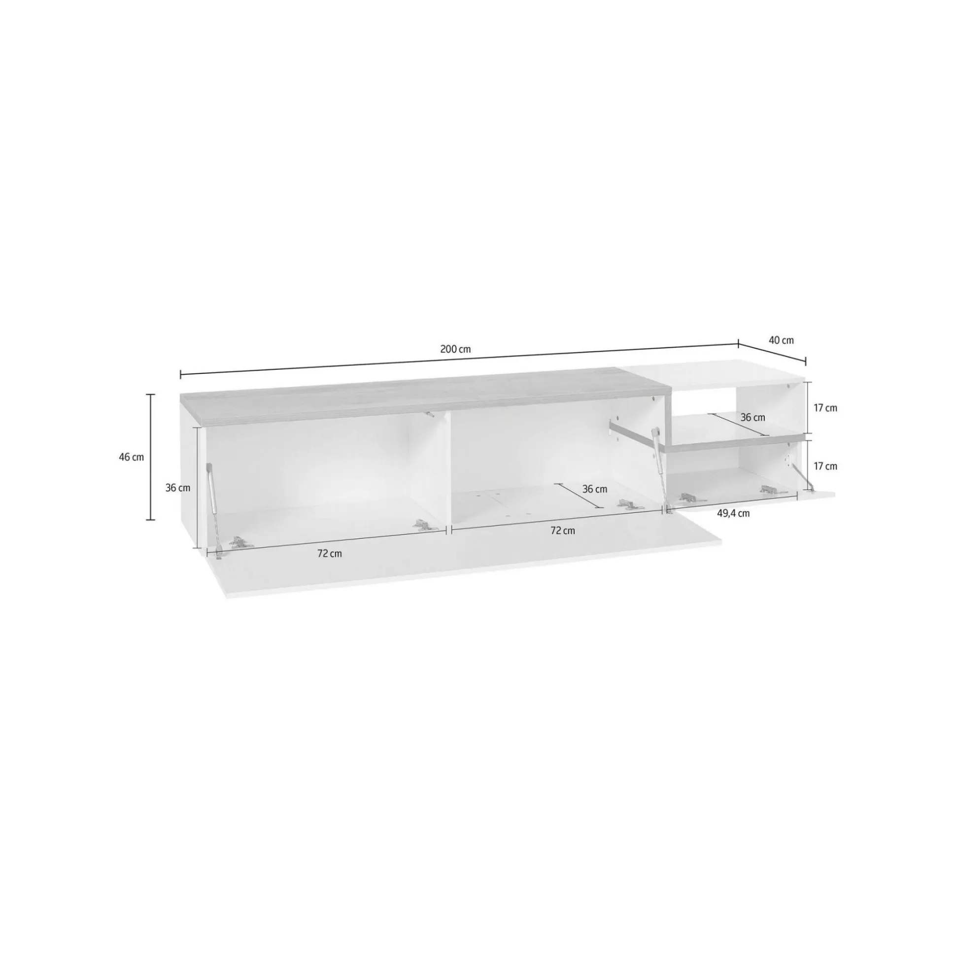 Dmora Mobili Porta Tv<Mobile porta TV Dma, cm 200x40h49, Bianco lucido e Acero