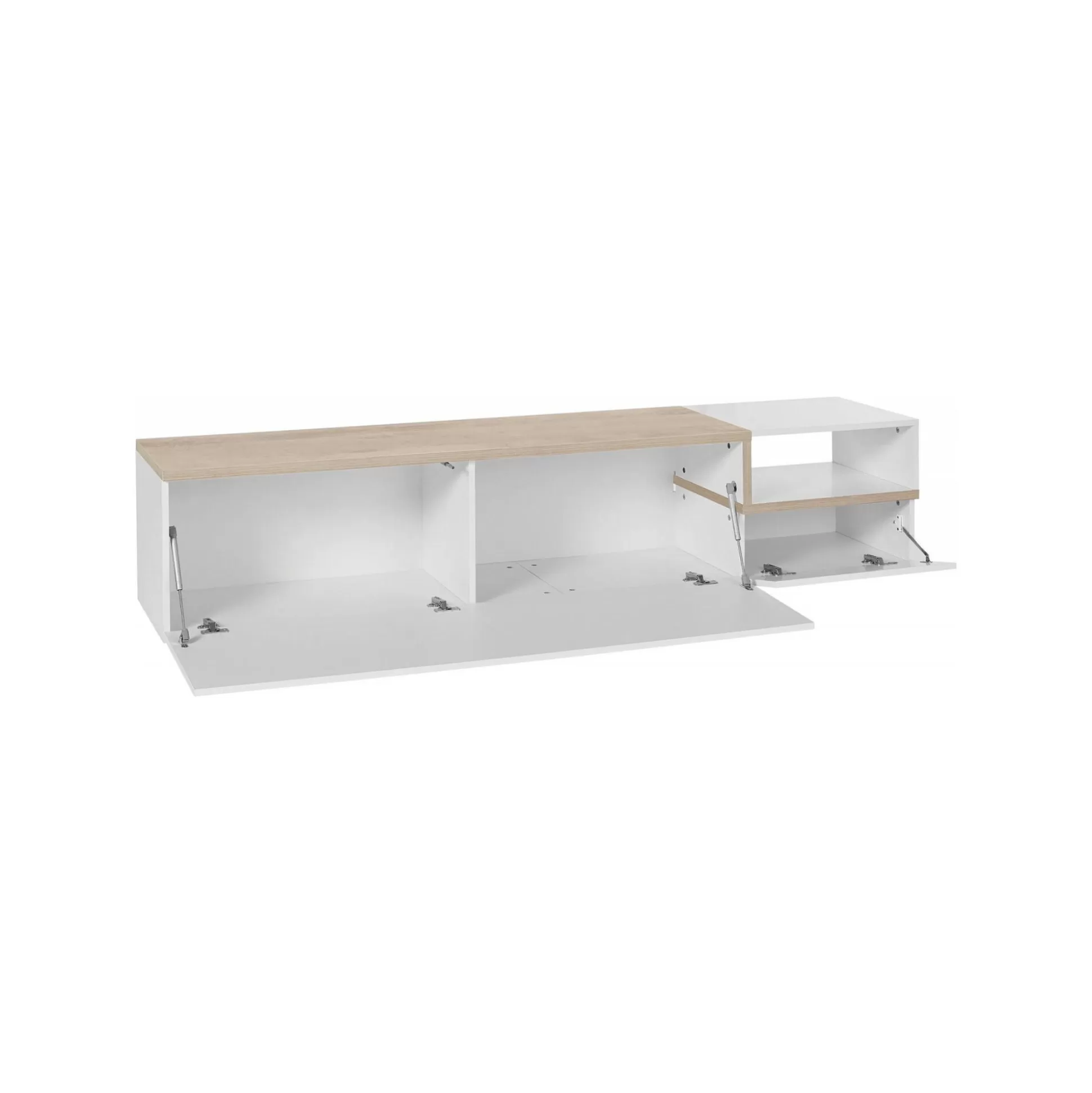 Dmora Mobili Porta Tv<Mobile porta TV Dma, cm 200x40h49, Bianco lucido e Acero