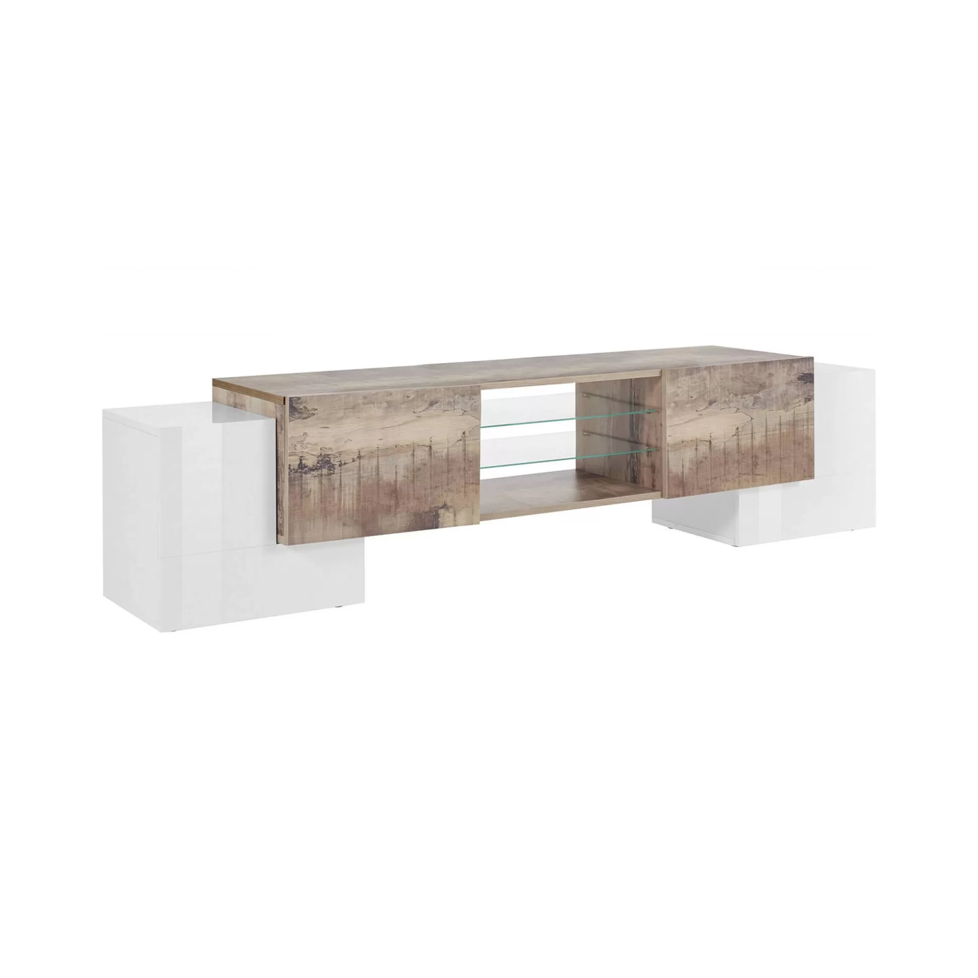 Dmora Mobili Porta Tv<Mobile porta TV Dmartin, cm 190x45h45, Bianco lucido e Acero