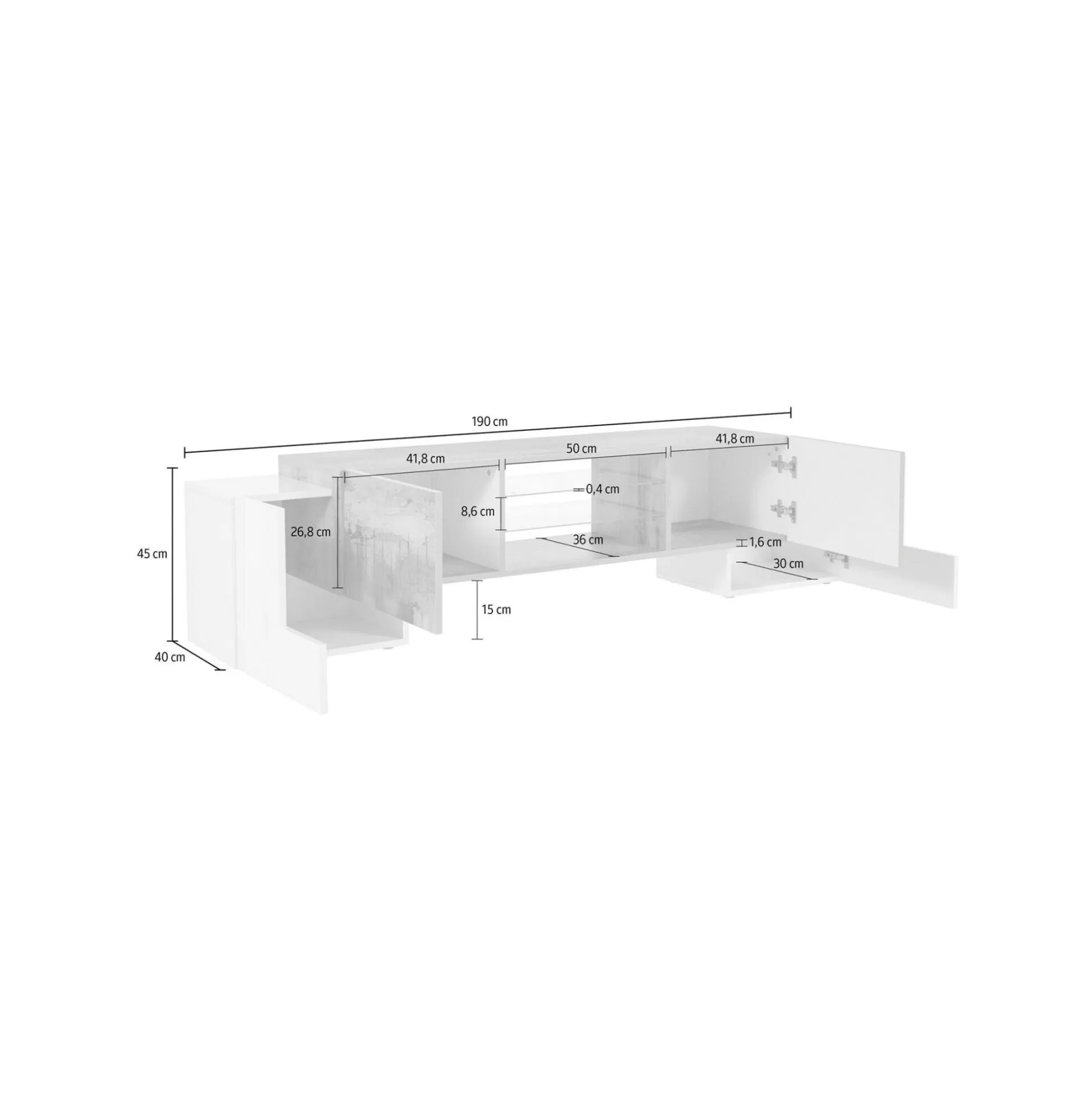 Dmora Mobili Porta Tv<Mobile porta TV Dmartin, cm 190x45h45, Bianco lucido e Acero