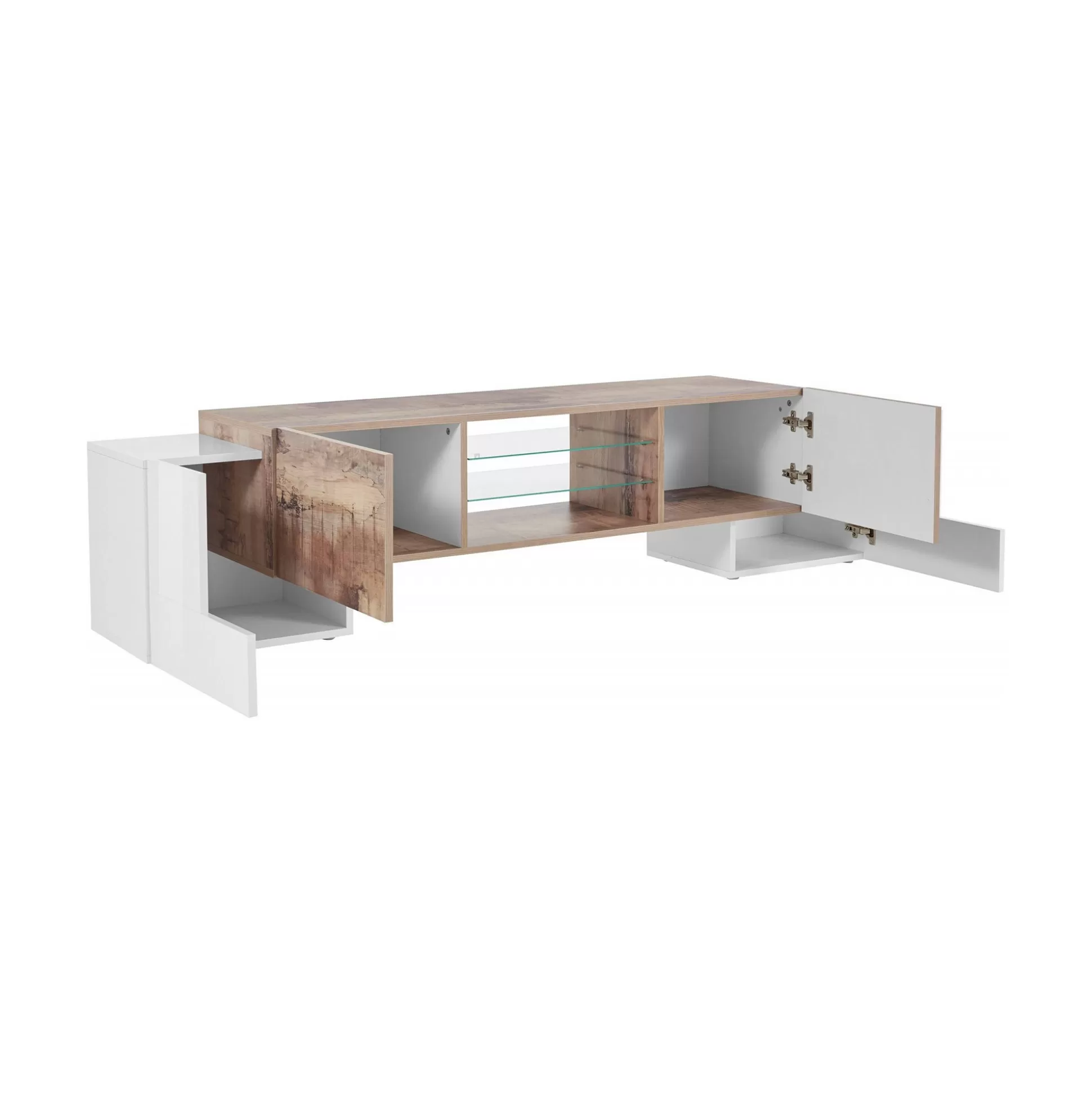 Dmora Mobili Porta Tv<Mobile porta TV Dmartin, cm 190x45h45, Bianco lucido e Acero