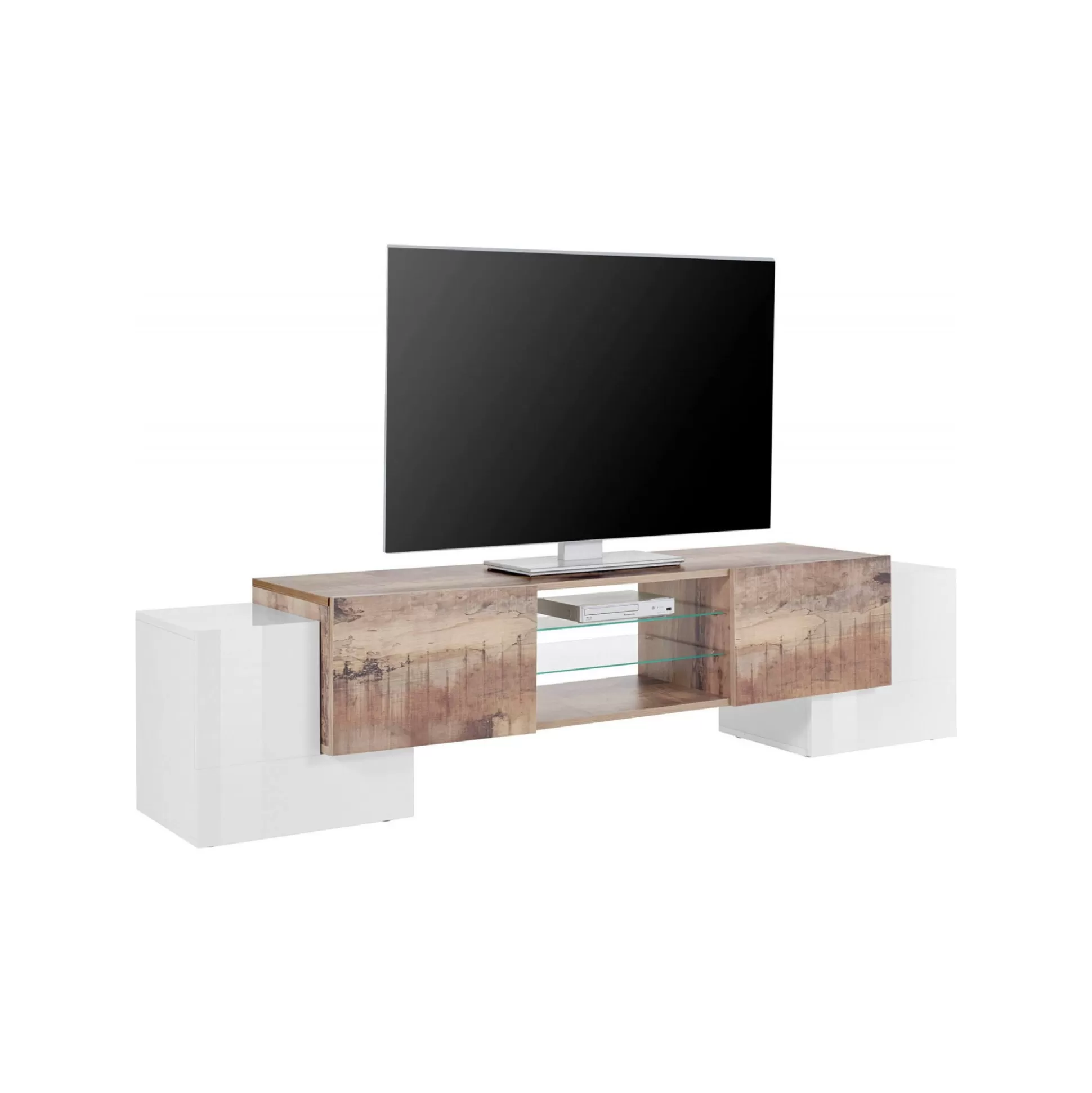 Dmora Mobili Porta Tv<Mobile porta TV Dmartin, cm 190x45h45, Bianco lucido e Acero