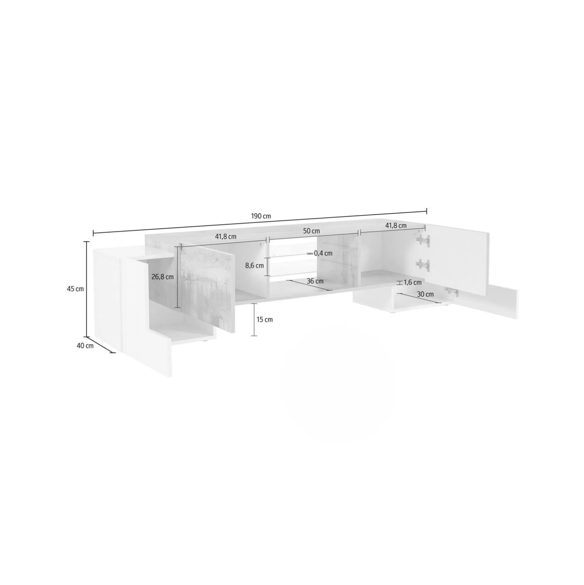 Dmora Mobili Porta Tv<Mobile porta TV Dmartin, cm 190x45h45, Bianco lucido e Ardesia
