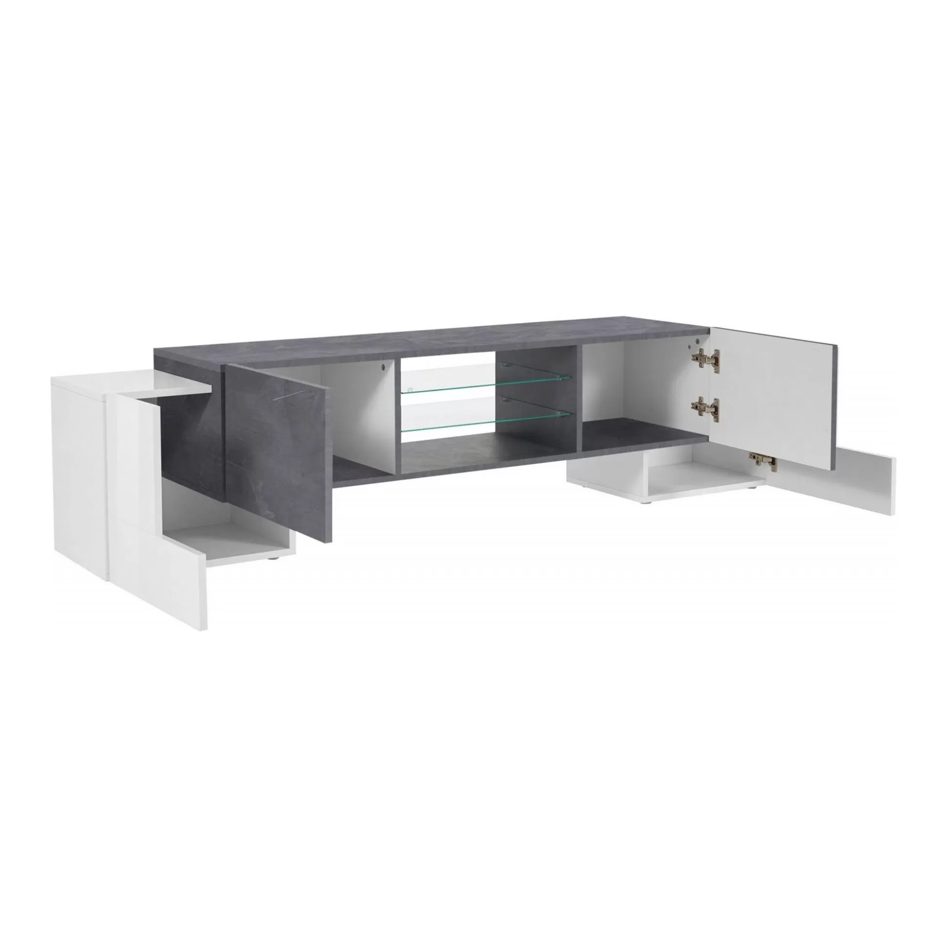 Dmora Mobili Porta Tv<Mobile porta TV Dmartin, cm 190x45h45, Bianco lucido e Ardesia