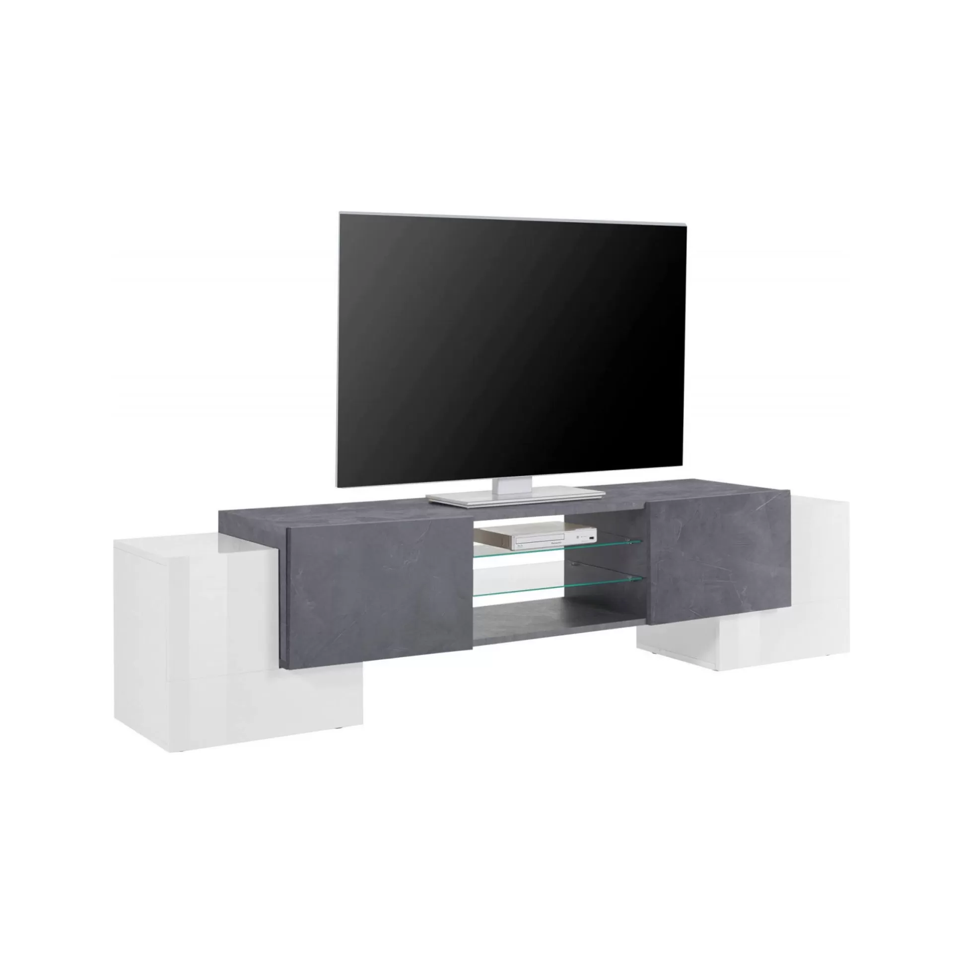 Dmora Mobili Porta Tv<Mobile porta TV Dmartin, cm 190x45h45, Bianco lucido e Ardesia