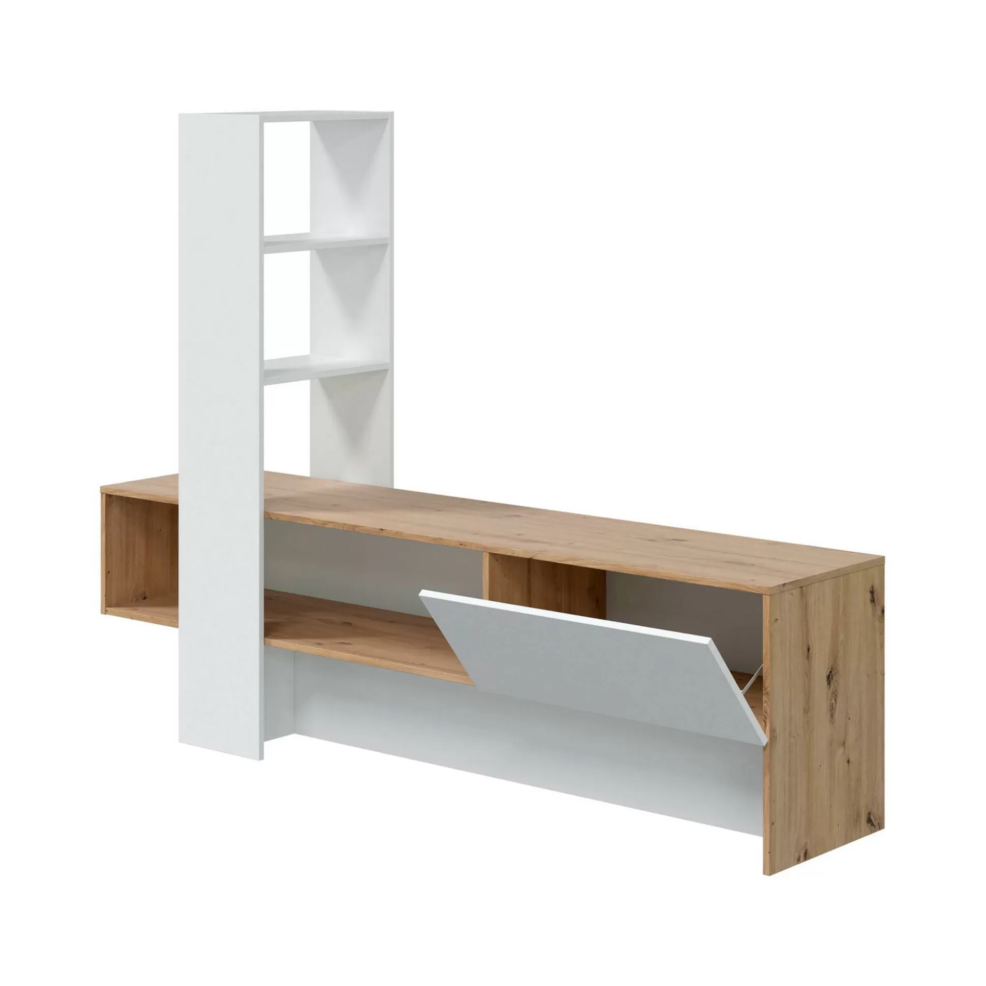 Dmora Mobili Porta Tv<Mobile porta TV Dmurell, 178x43h136 cm, Rovere Nodi e Bianco lucido