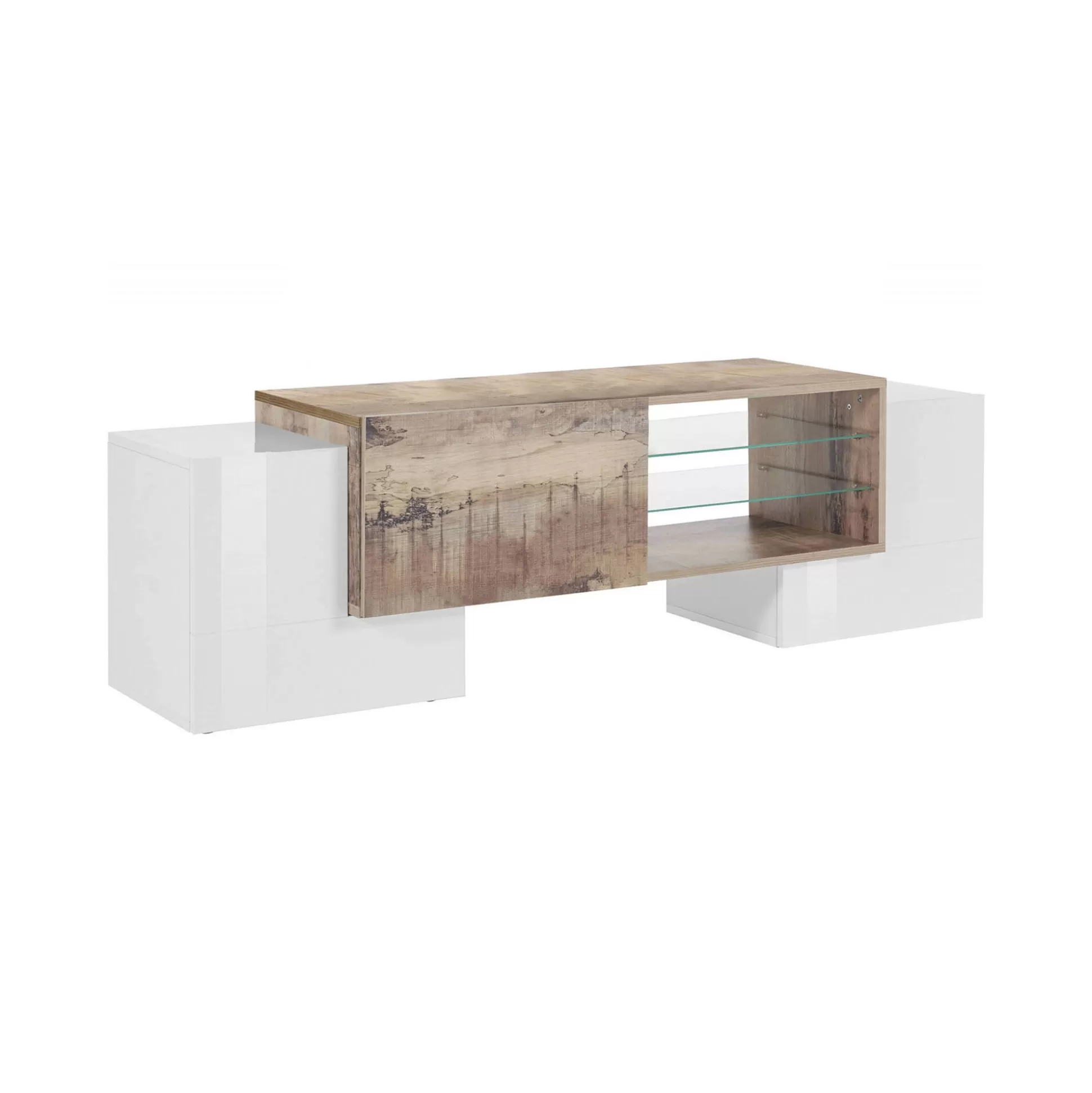 Dmora Mobili Porta Tv<Mobile porta TV Dpalumb, cm 150x45h45, Bianco lucido e Acero