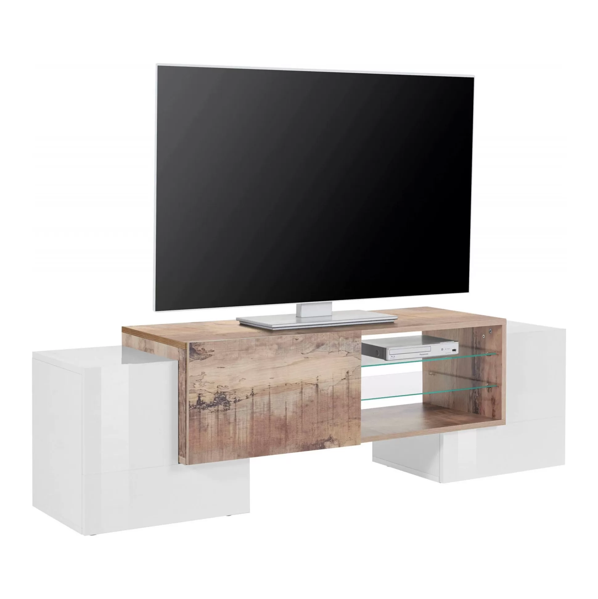 Dmora Mobili Porta Tv<Mobile porta TV Dpalumb, cm 150x45h45, Bianco lucido e Acero