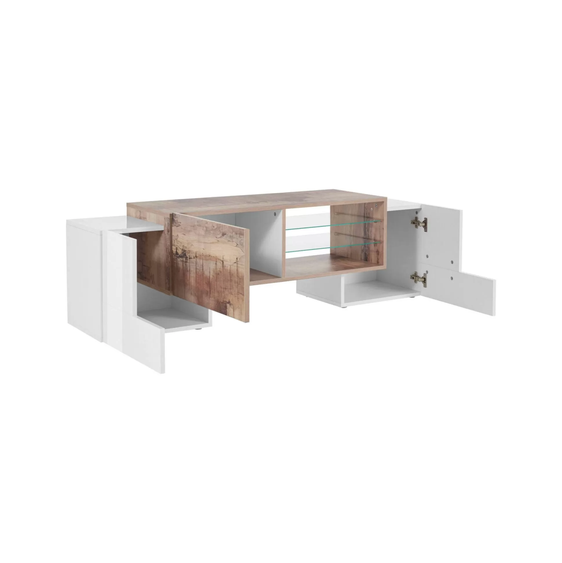 Dmora Mobili Porta Tv<Mobile porta TV Dpalumb, cm 150x45h45, Bianco lucido e Acero