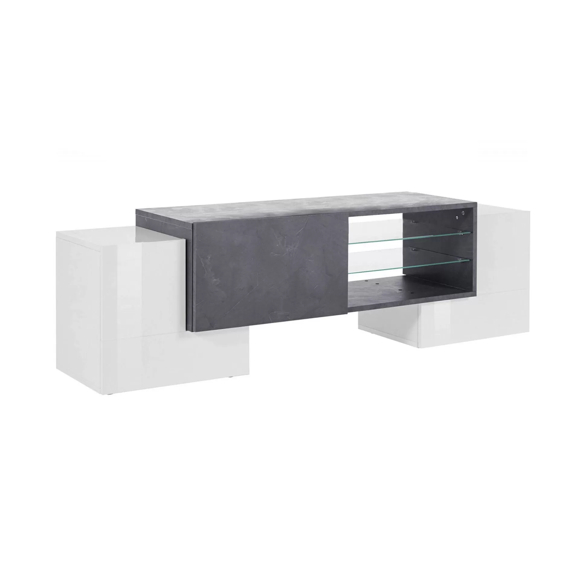 Dmora Mobili Porta Tv<Mobile porta TV Dpalumb, cm 150x45h45, Bianco lucido e Ardesia