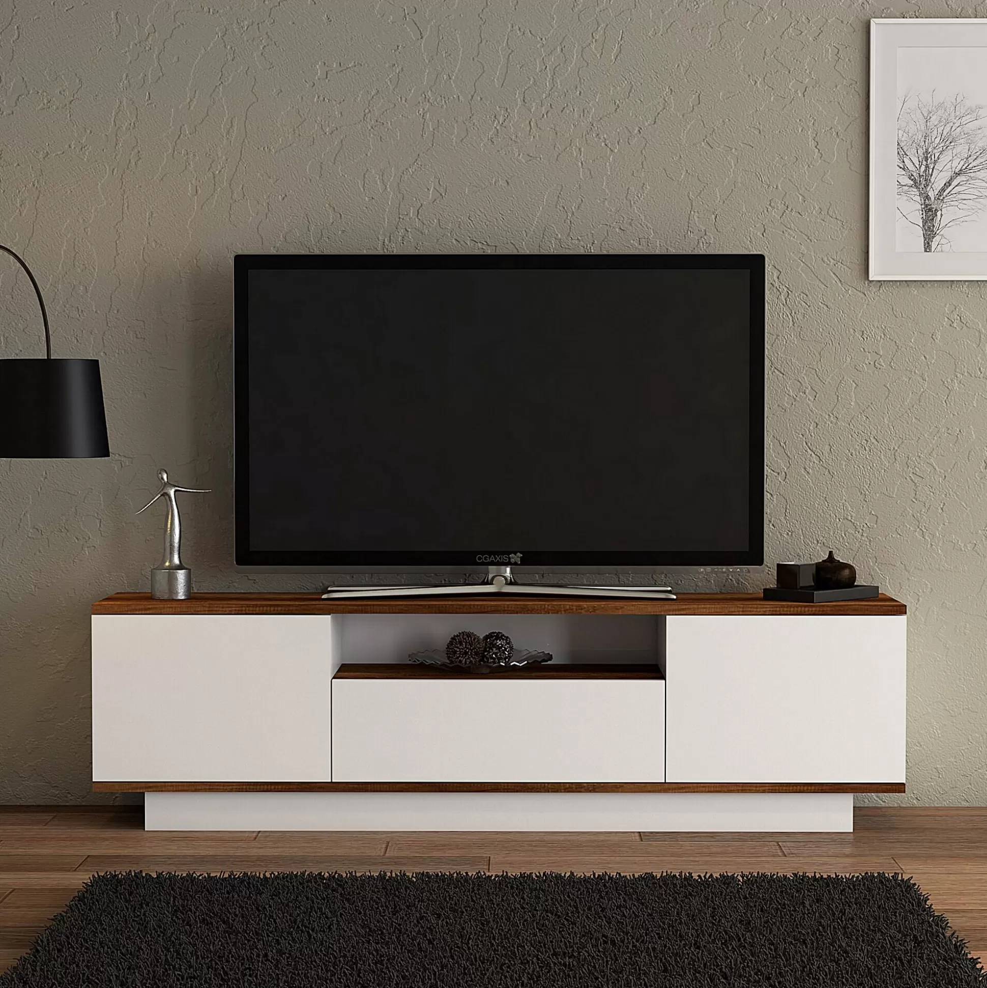 Dmora Mobili Porta Tv<Mobile porta TV Dprat, 160x30h45 cm, Noce e Bianco