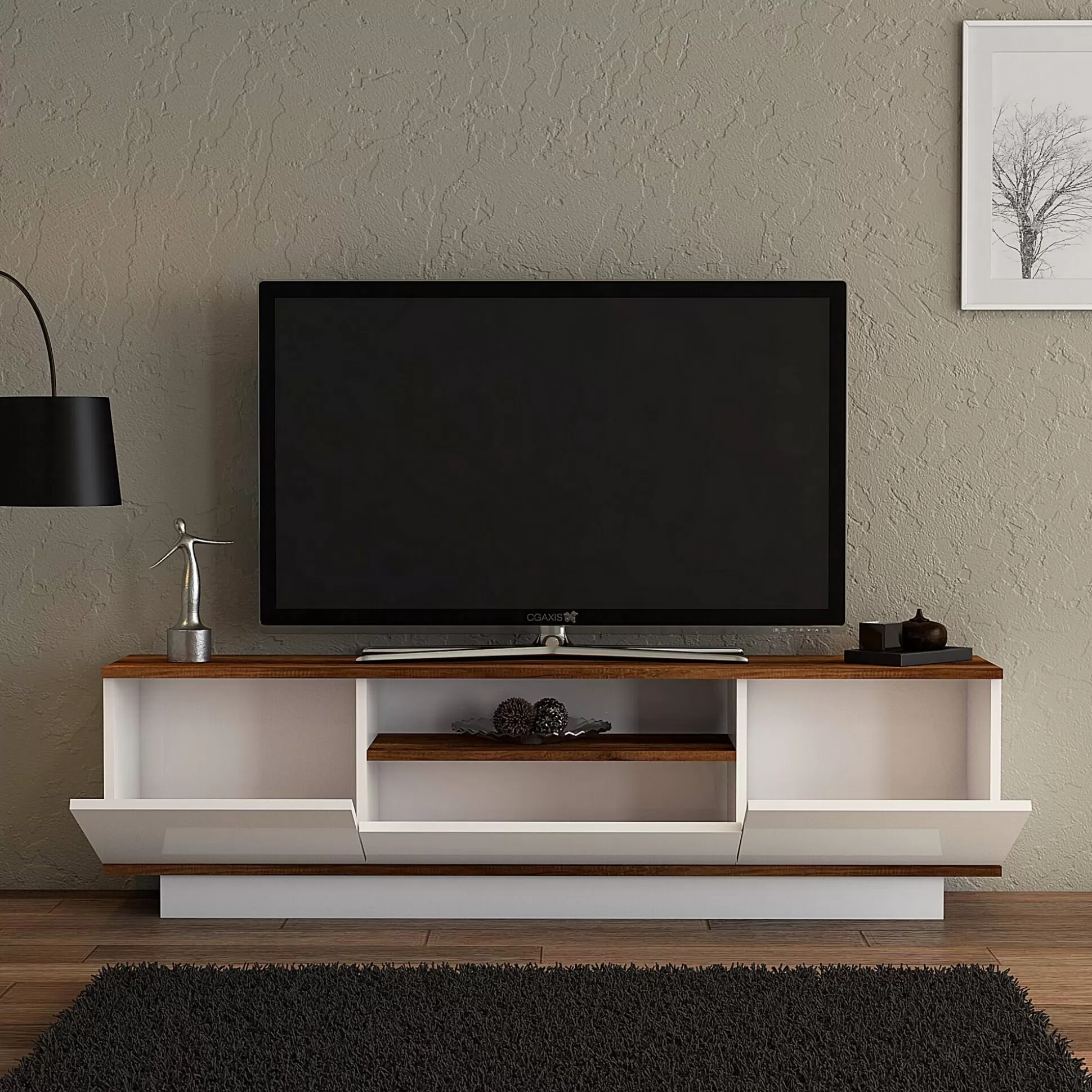 Dmora Mobili Porta Tv<Mobile porta TV Dprat, 160x30h45 cm, Noce e Bianco