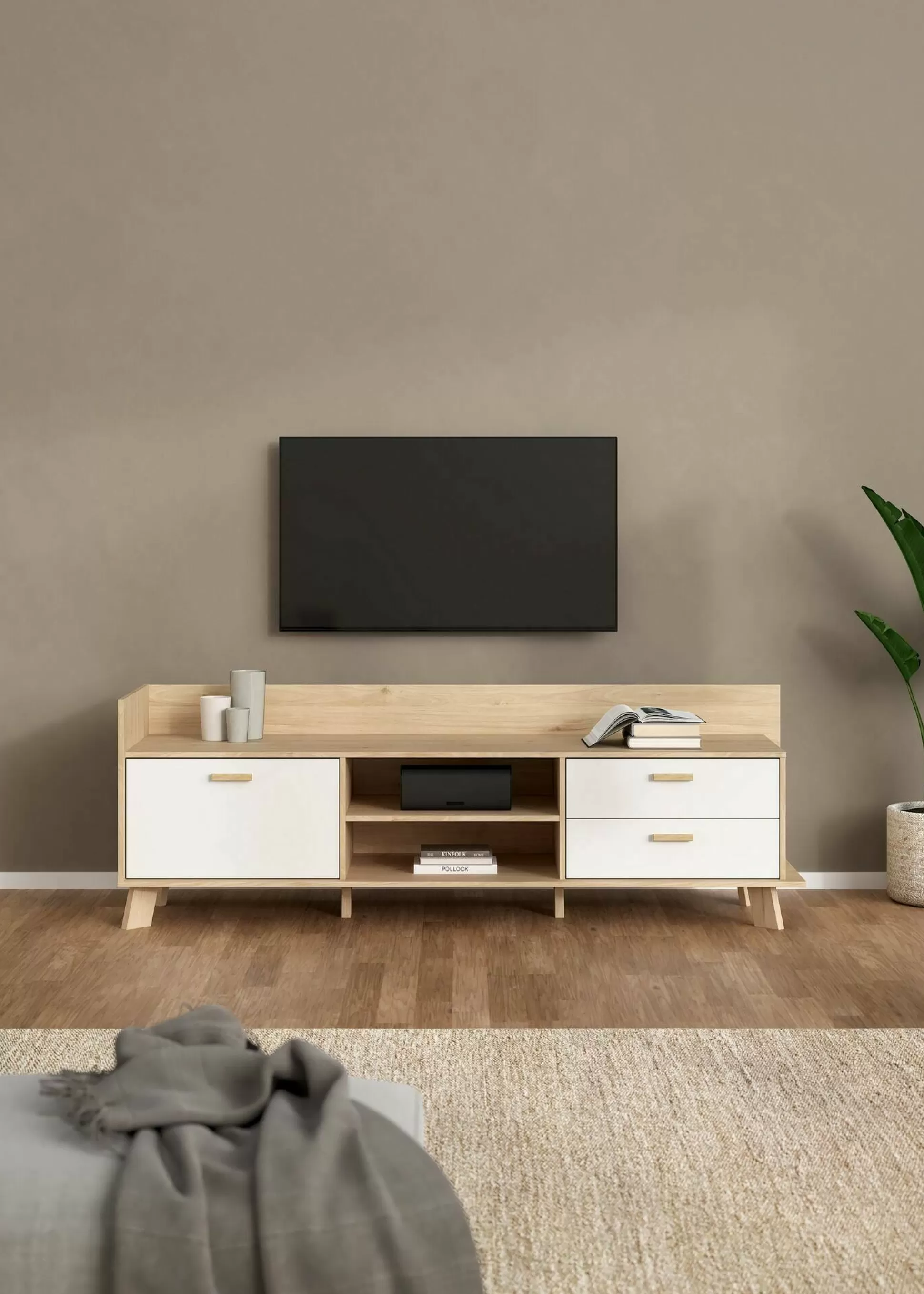 Dmora Mobili Porta Tv<Mobile porta TV Dtestin, 51x182 h62 cm, Rovere e Bianco