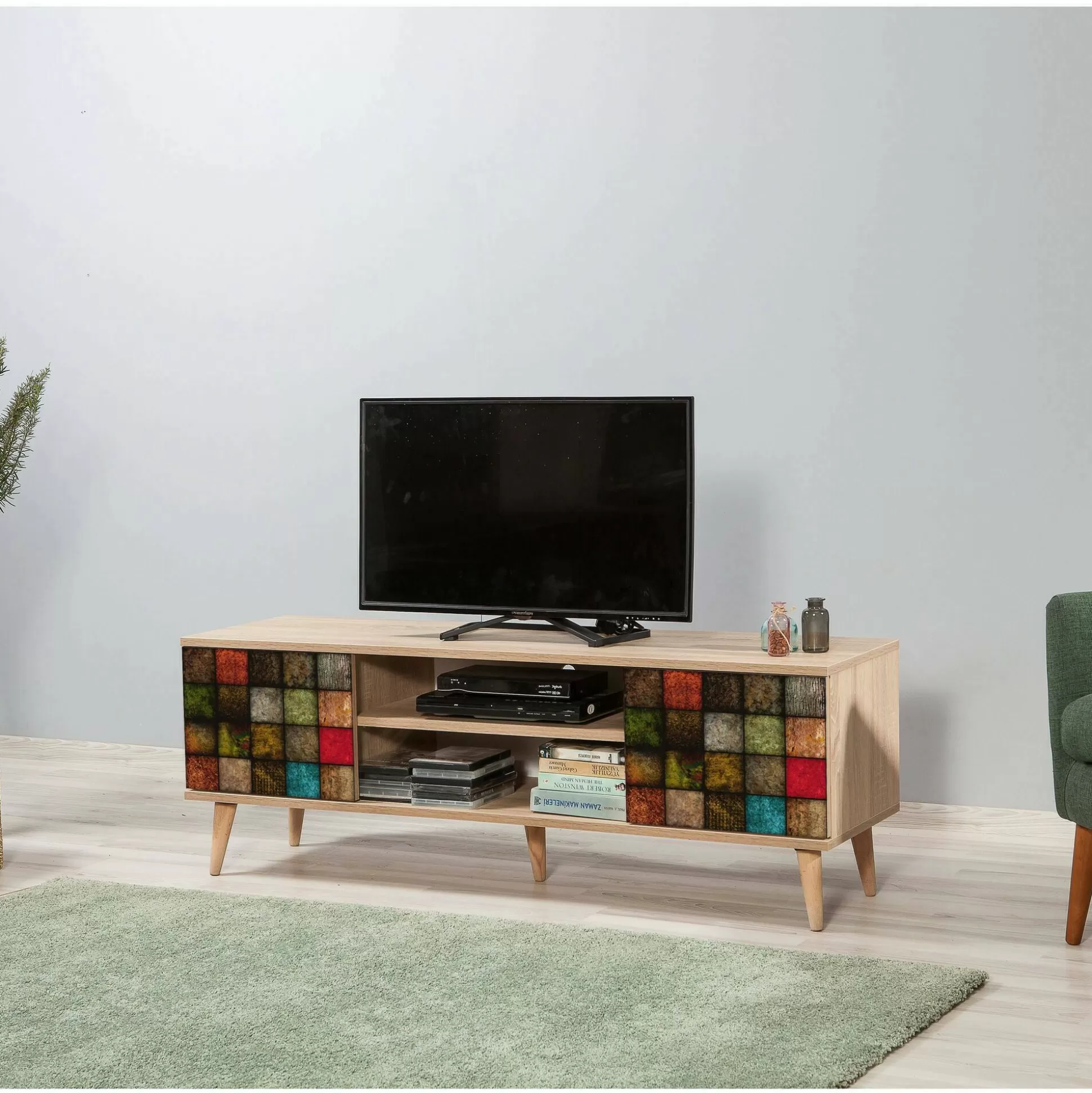 Dmora Mobili Porta Tv<Mobile porta TV Enrica, 140x40h50 cm, Quercia e Multicolore
