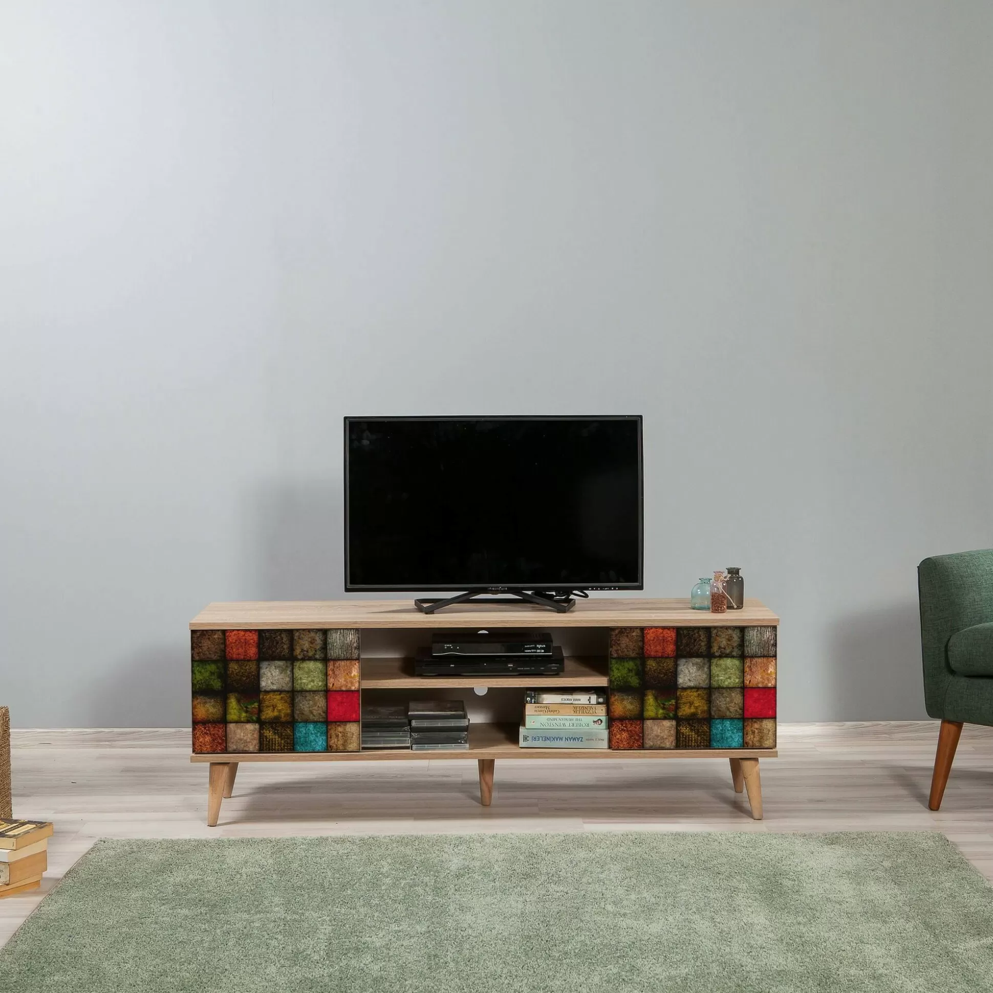 Dmora Mobili Porta Tv<Mobile porta TV Enrica, 140x40h50 cm, Quercia e Multicolore