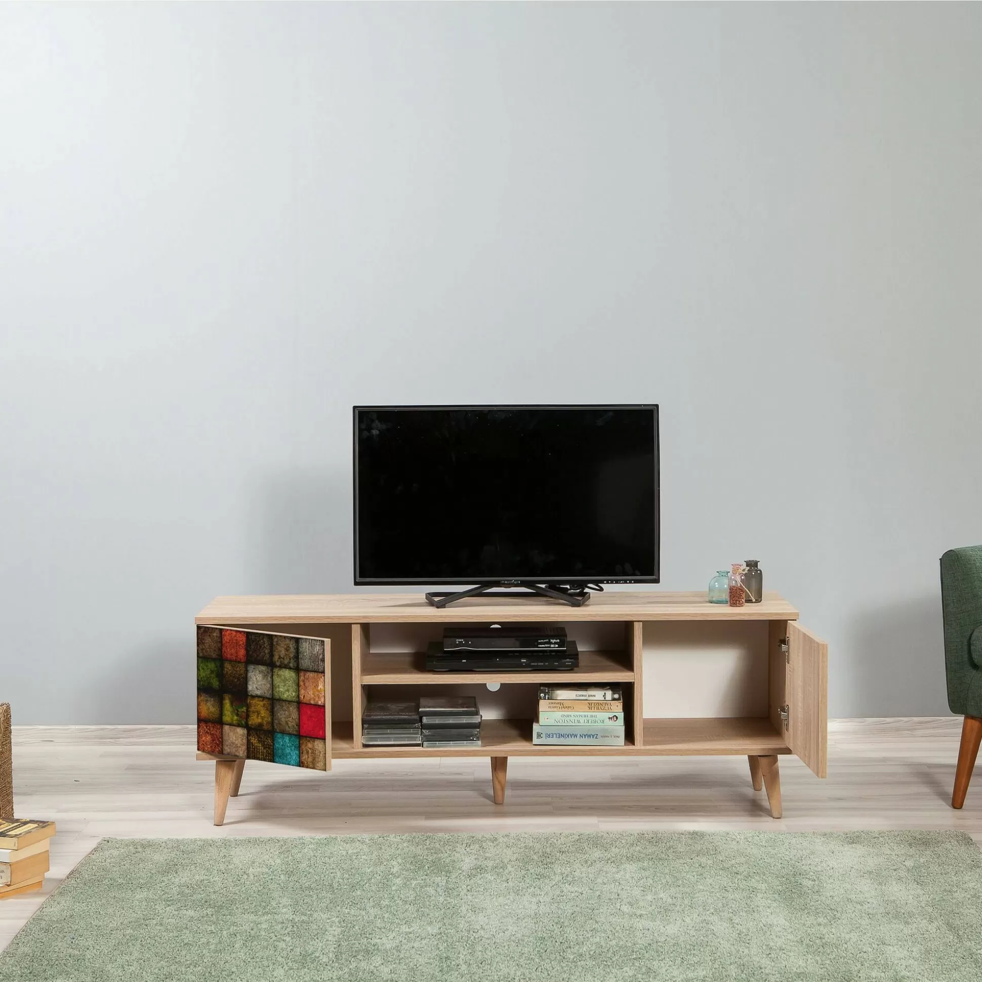 Dmora Mobili Porta Tv<Mobile porta TV Enrica, 140x40h50 cm, Quercia e Multicolore