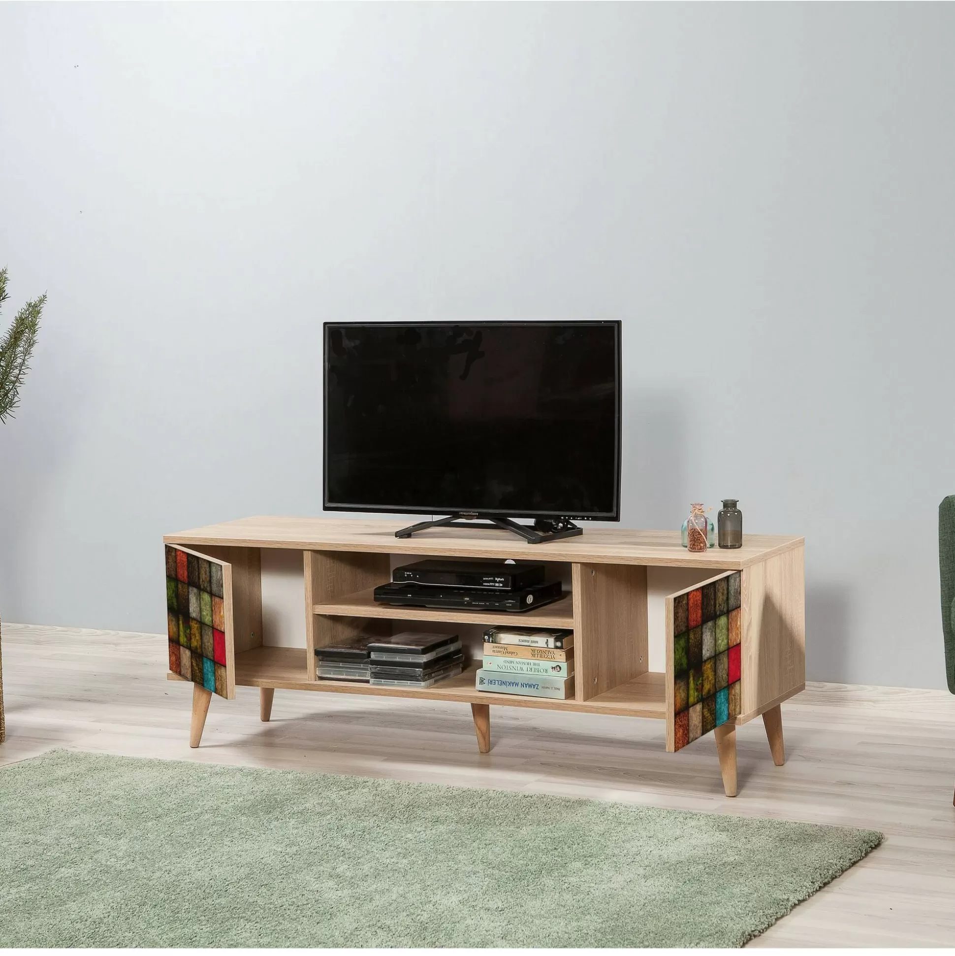 Dmora Mobili Porta Tv<Mobile porta TV Enrica, 140x40h50 cm, Quercia e Multicolore