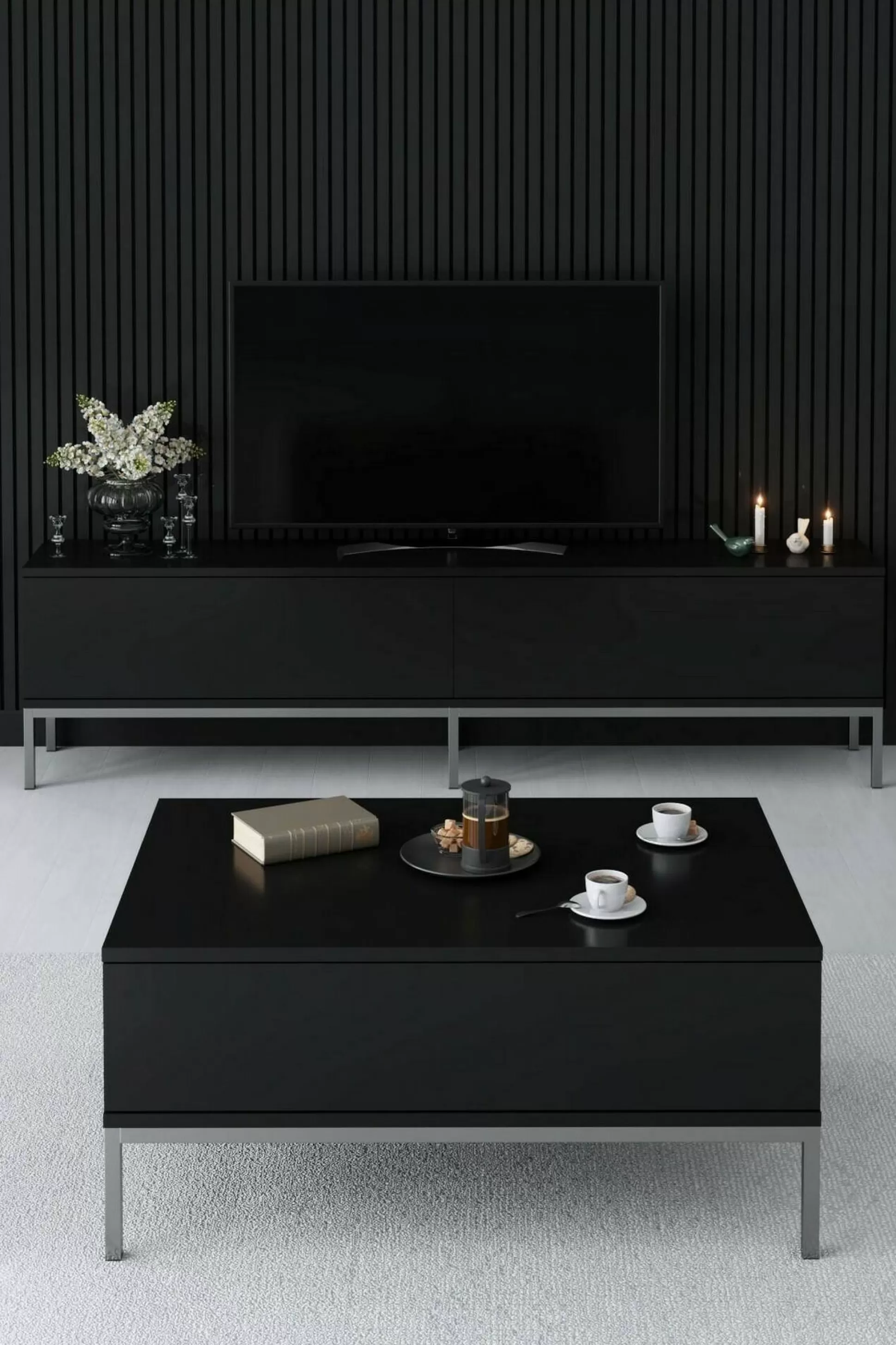 Dmora Mobili Porta Tv<Mobile porta TV Espero, 180x30h47 cm, Nero e Argento