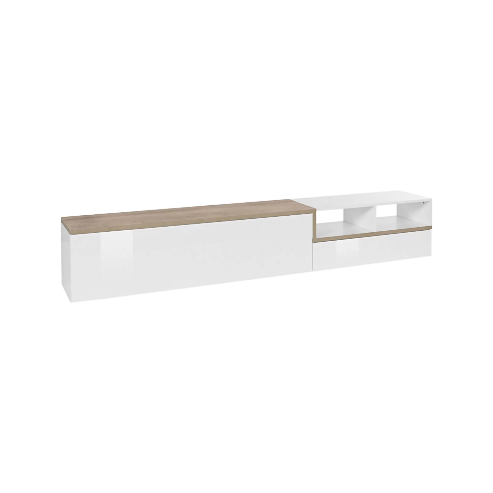 Dmora Mobili Porta Tv<Mobile porta TV Fetta, cm 240x40h50, Bianco lucido e Acero