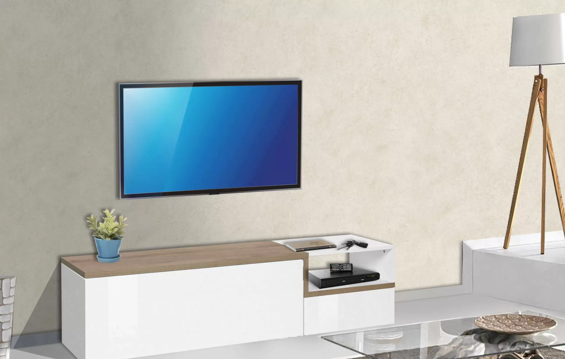 Dmora Mobili Porta Tv<Mobile porta TV Fluorite, cm 160x40h46, Bianco lucido e Acero
