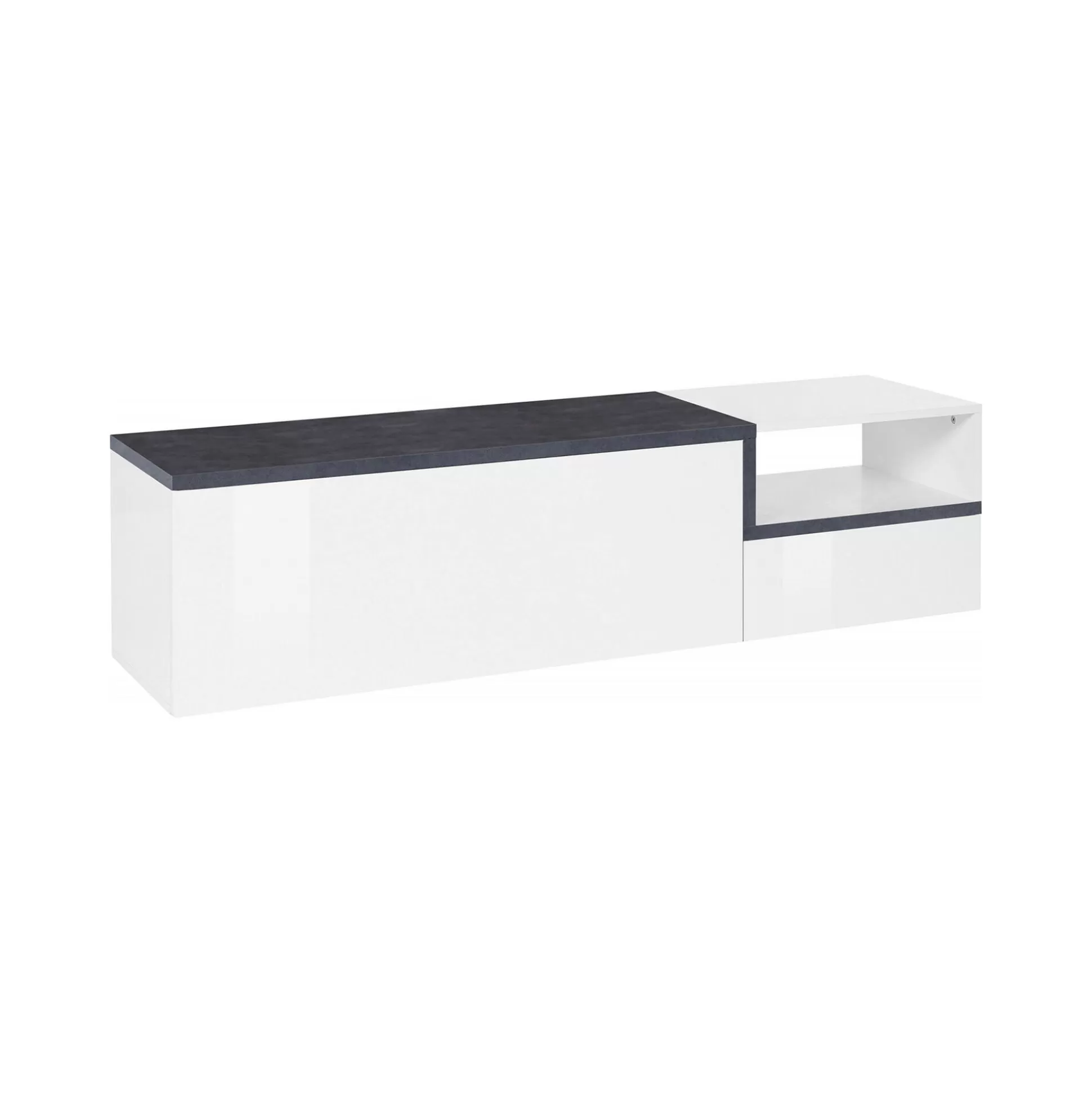 Dmora Mobili Porta Tv<Mobile porta TV Fluorite, cm 160x40h46, Bianco lucido e Ardesia