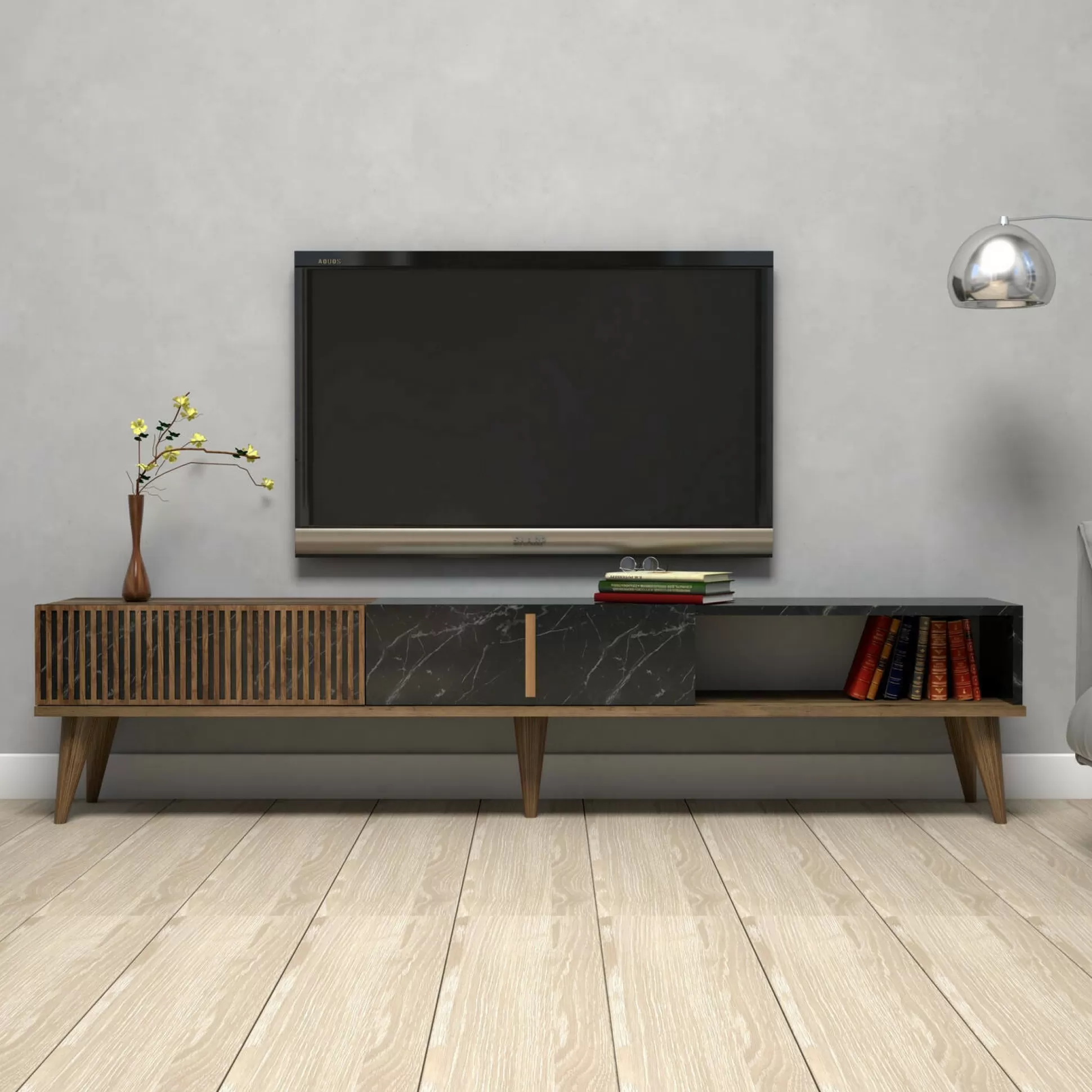 Dmora Mobili Porta Tv<Mobile porta TV Gordon, 180x35 h40 cm, Noce e Nero