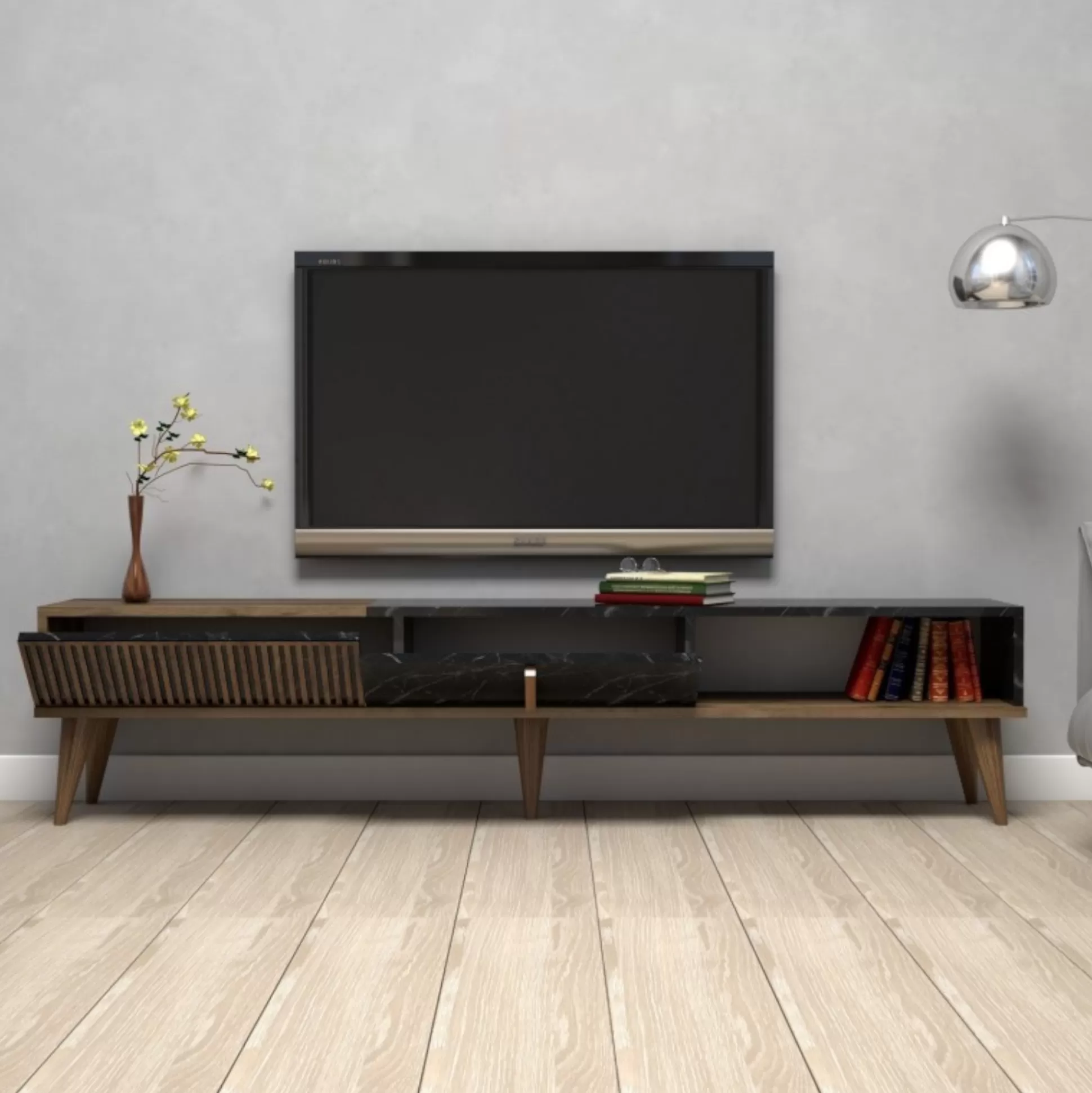 Dmora Mobili Porta Tv<Mobile porta TV Gordon, 180x35 h40 cm, Noce e Nero