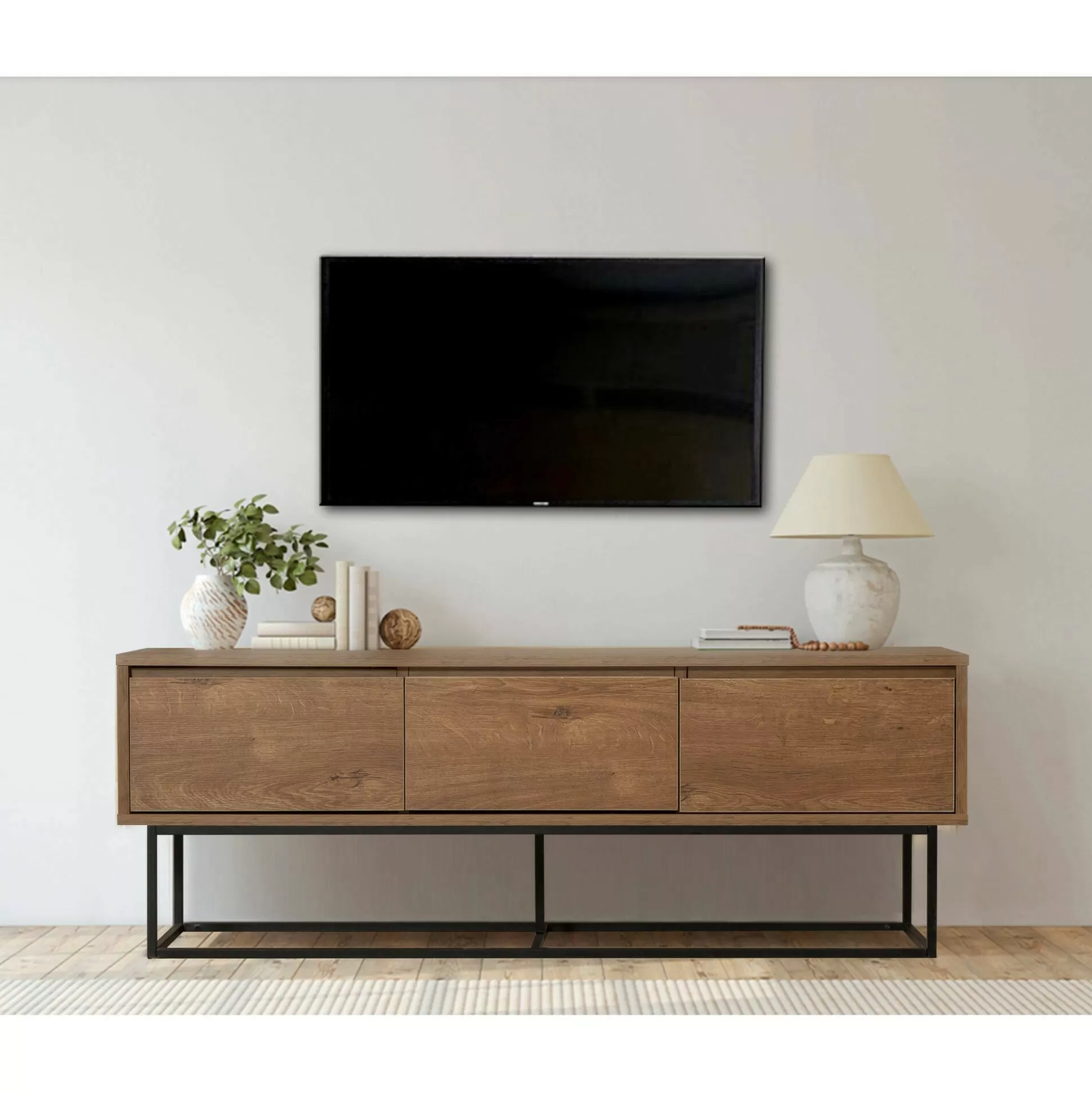 Dmora Mobili Porta Tv<Mobile porta TV Iginia, Noce e Nero, 140x40h50 cm