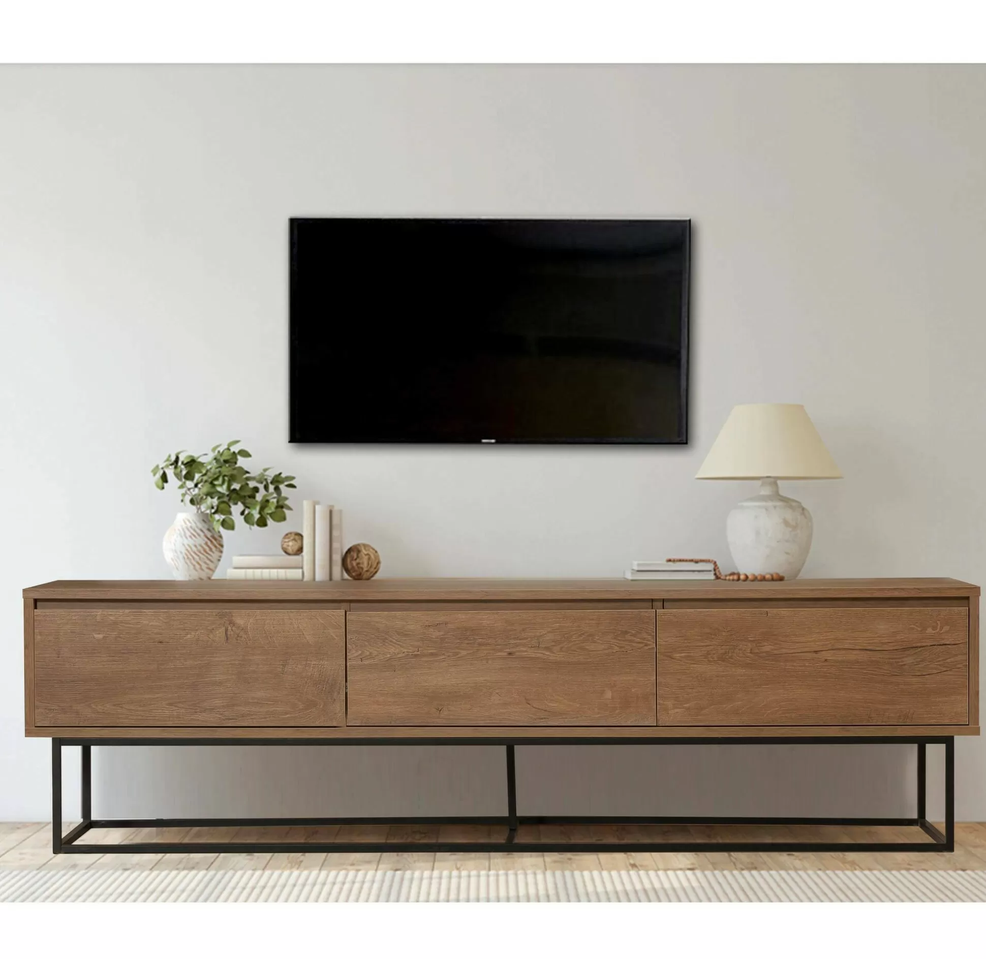Dmora Mobili Porta Tv<Mobile porta TV Iginia, Noce e Nero, 180x40h50 cm