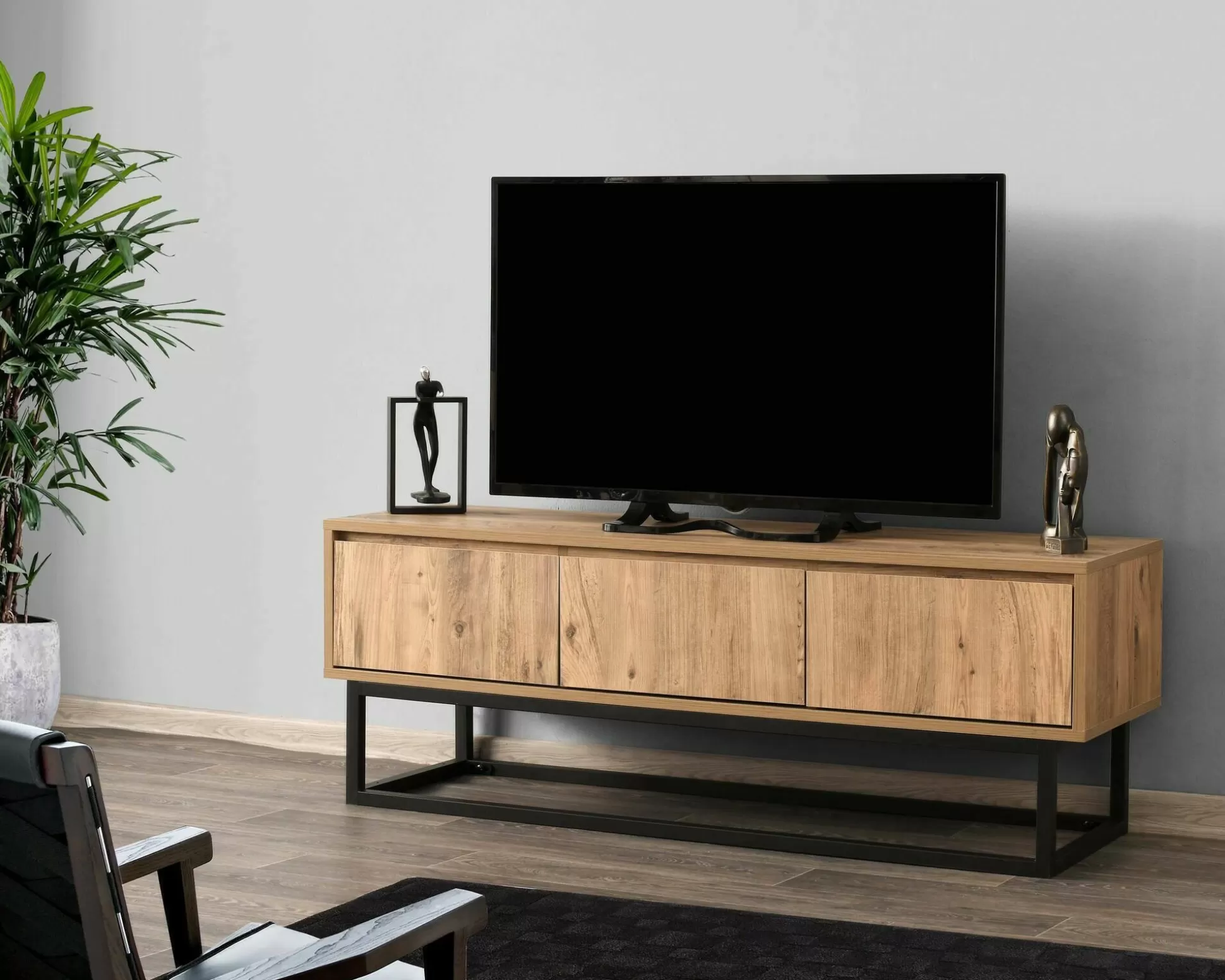 Dmora Mobili Porta Tv<Mobile porta TV Ignazia, Quercia e Nero, 140x40h50 cm