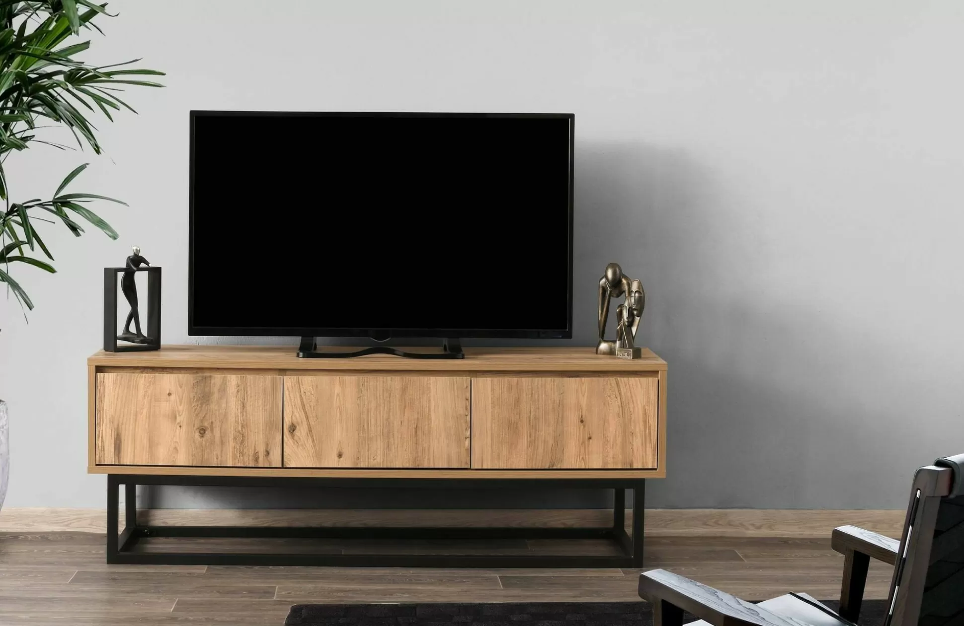 Dmora Mobili Porta Tv<Mobile porta TV Ignazia, Quercia e Nero, 140x40h50 cm