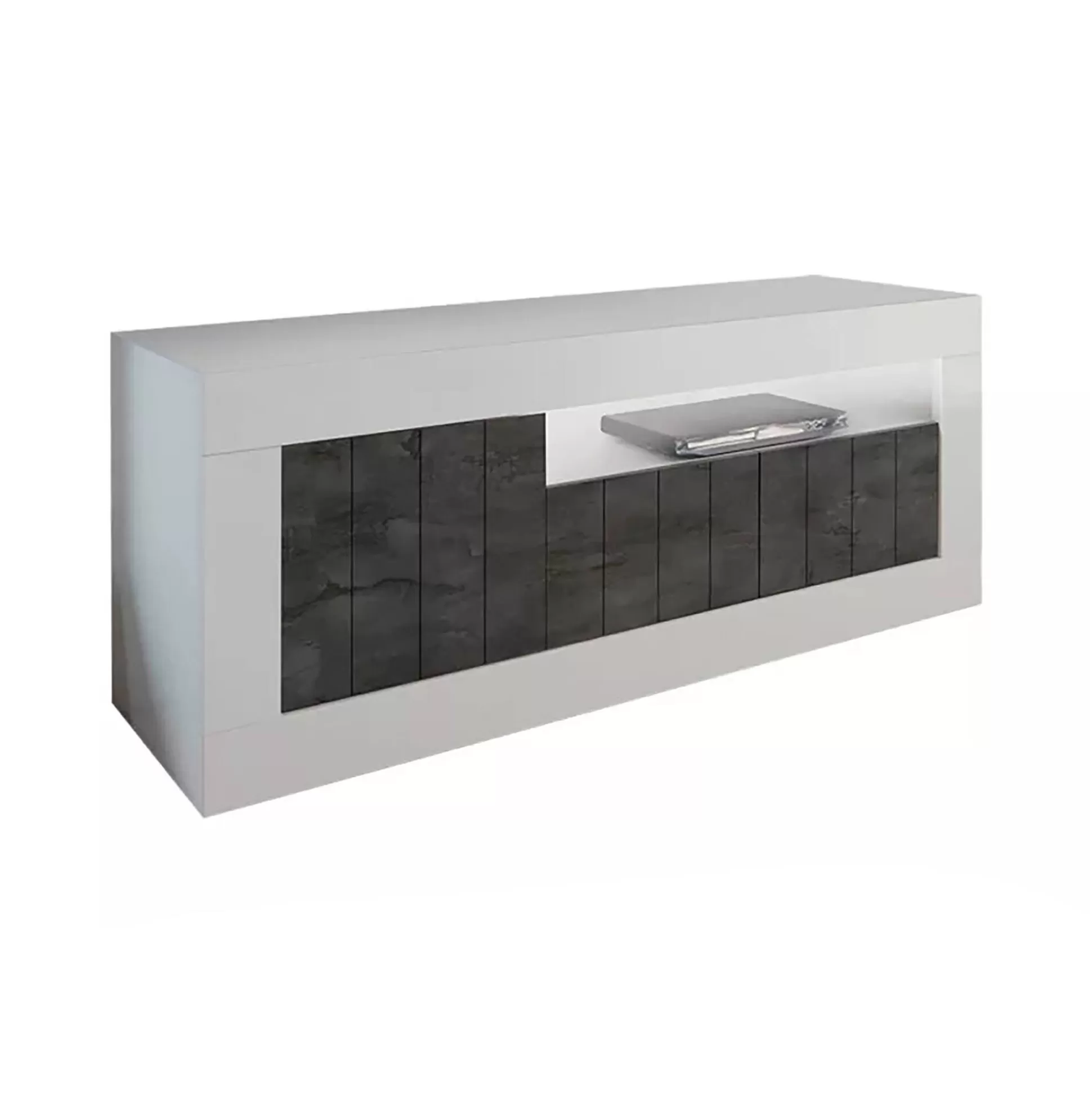 Dmora Mobili Porta Tv<Mobile porta TV Iole, 138x42 h56 cm, Bianco lucido e Ardesia