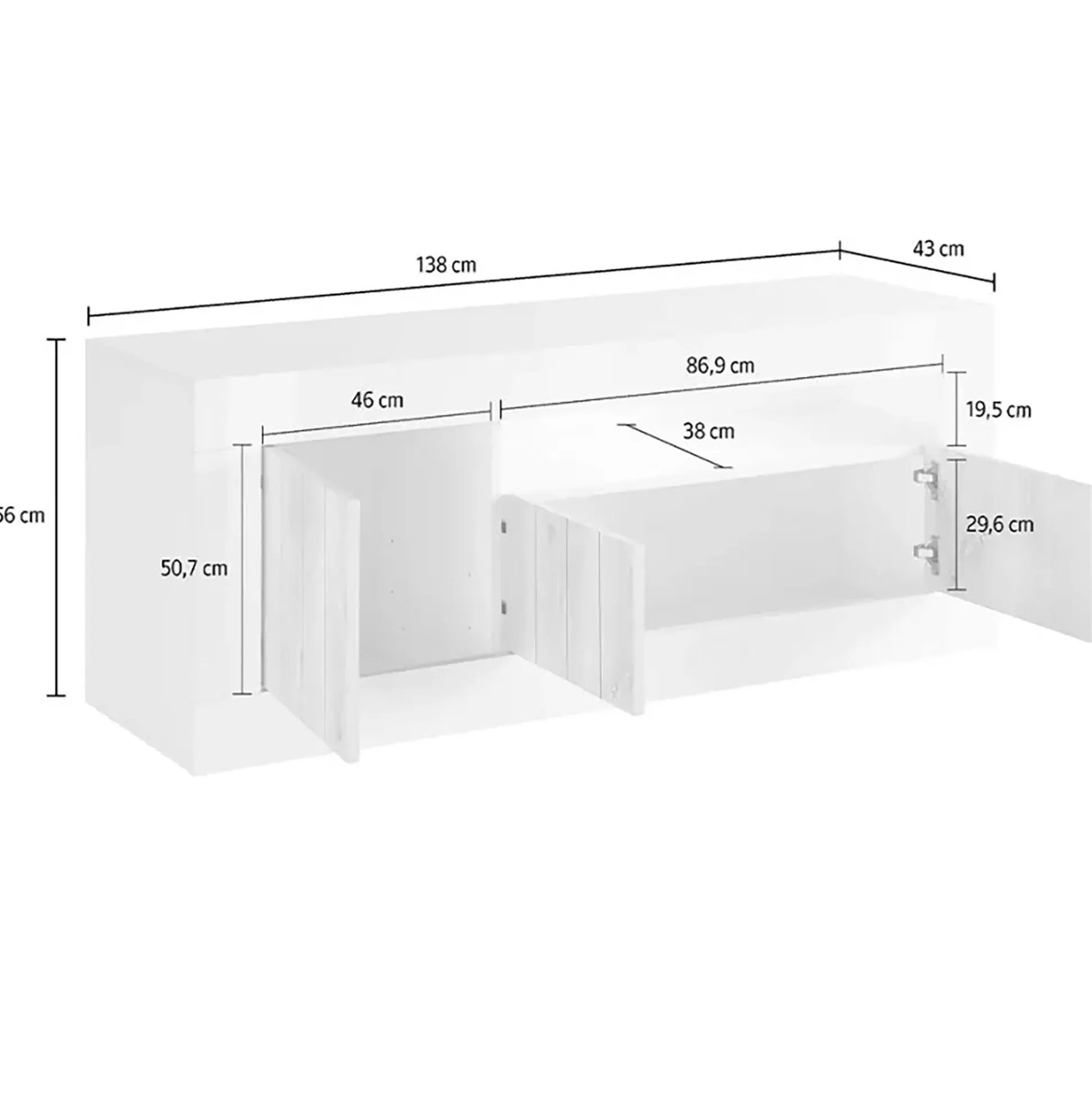 Dmora Mobili Porta Tv<Mobile porta TV Iole, 138x42 h56 cm, Bianco lucido e Ardesia