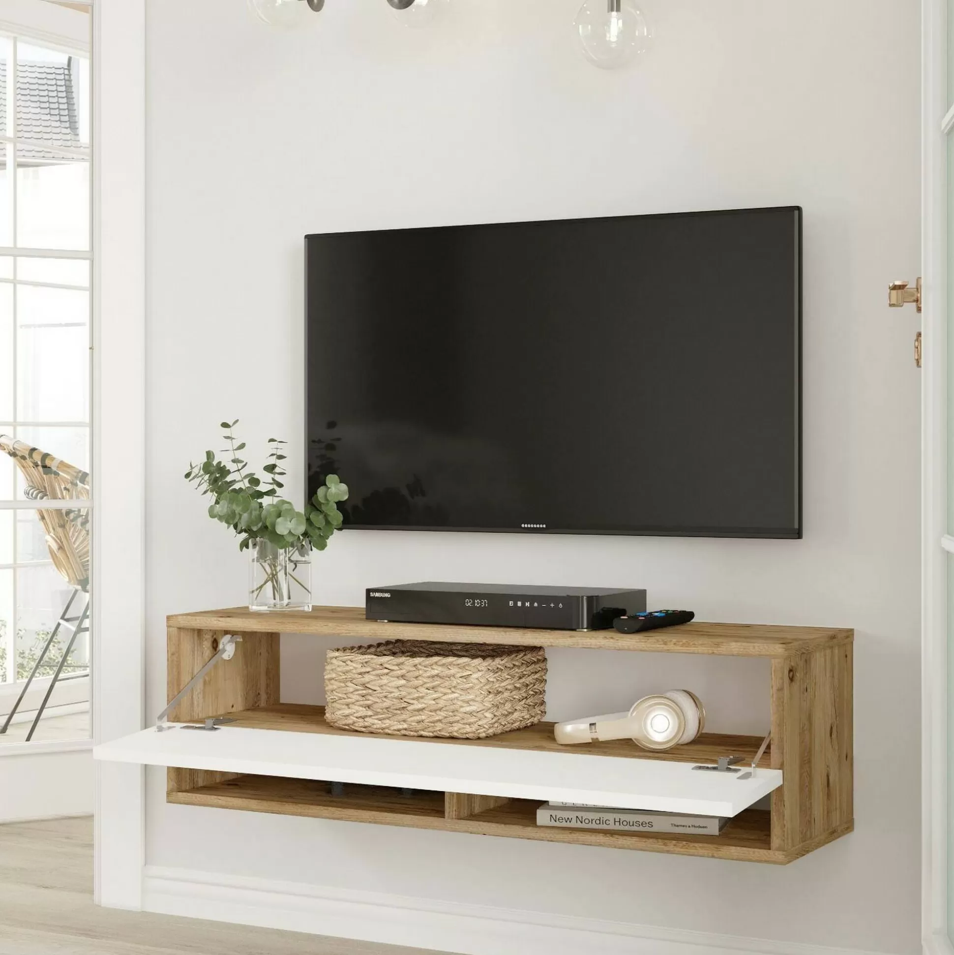 Dmora Mobili Porta Tv<Mobile porta TV Iva, 100x32h29 cm, Quercia e Bianco