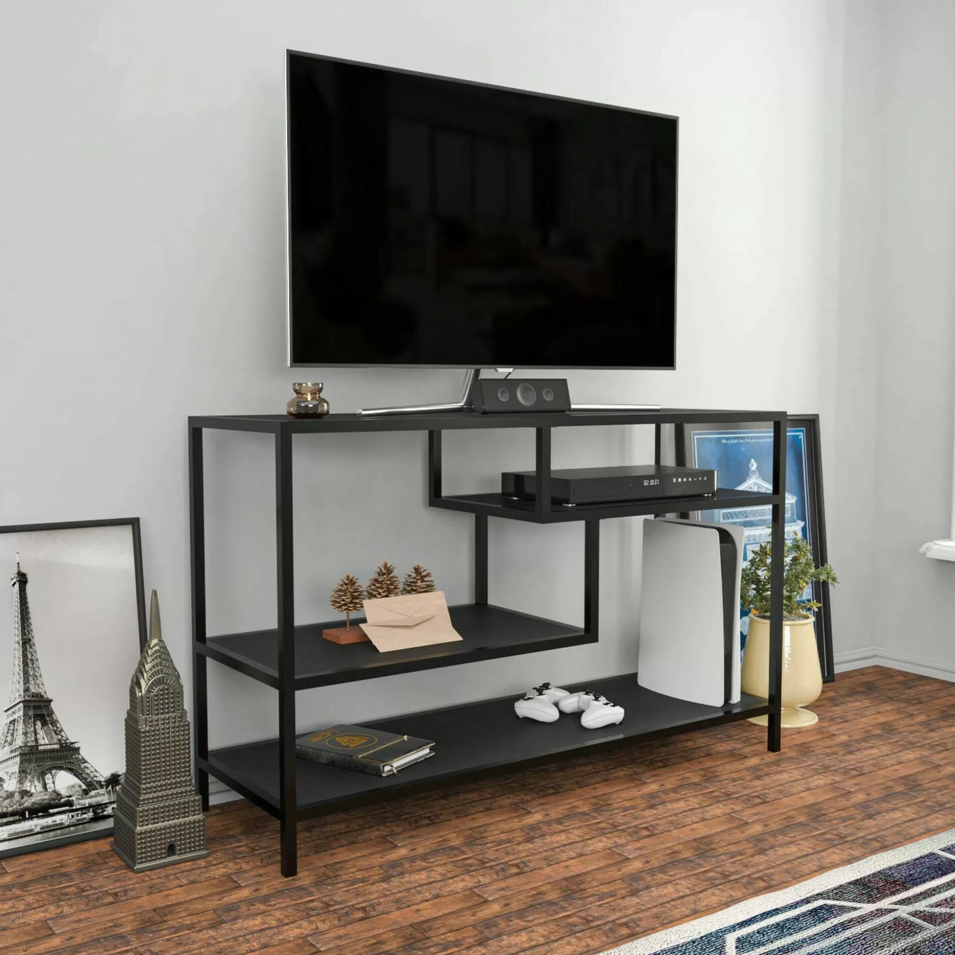 Dmora Mobili Porta Tv<Mobile porta TV Ivette, 120x39h75 cm, Antracite e Nero