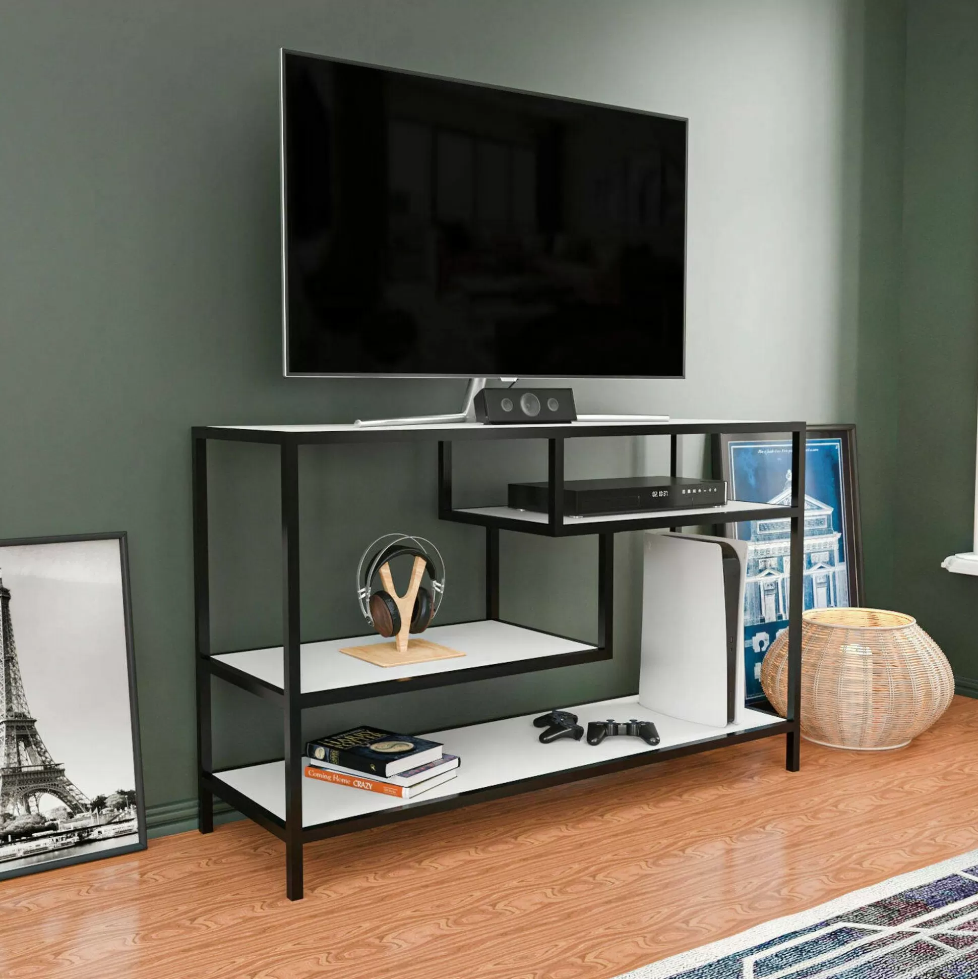 Dmora Mobili Porta Tv<Mobile porta TV Ivette, 120x39h75 cm, Bianco e Nero