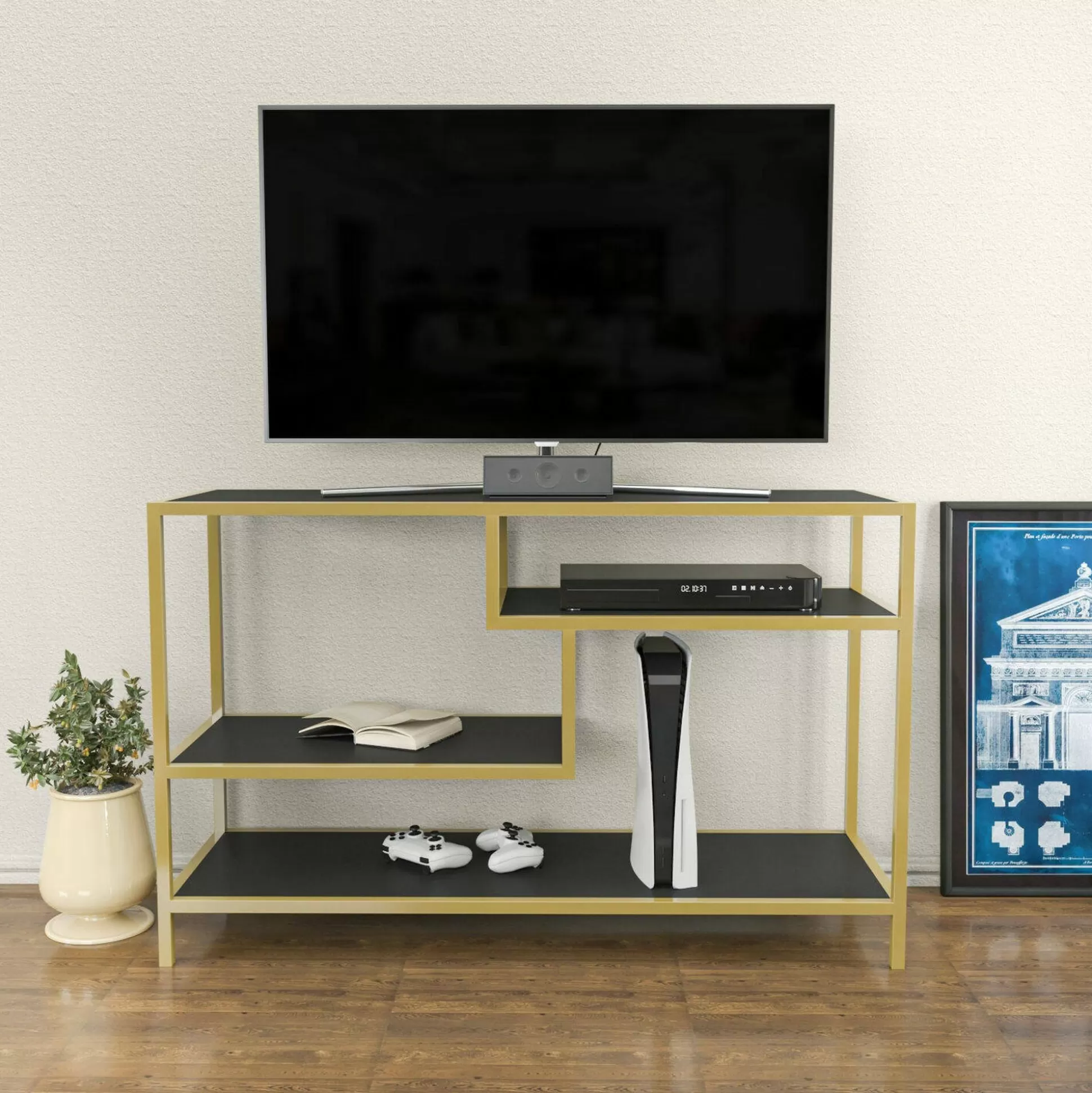 Dmora Mobili Porta Tv<Mobile porta TV Ivette, 120x39h75 cm, Oro e Antracite